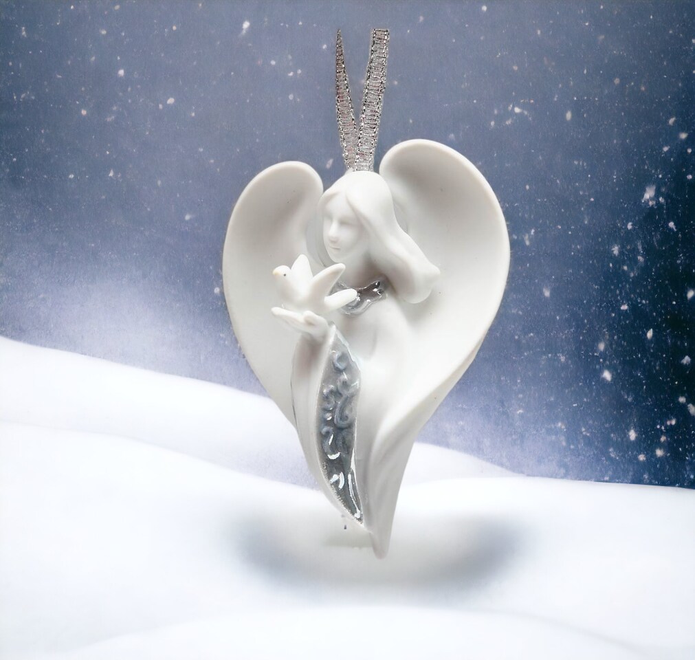 Ceramic Angel With Peace Dove Ornament, Home Décor, Religious Décor, Religious Gift, Church Décor, Baptism Gift, Christmas Decor