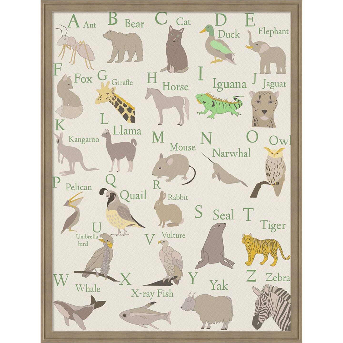 Amanti Art Framed Fabric Pinboard 26 x 34 Animal Alphabet II Printed Bulletin Board for Use as a Vision Board or Wall Organization