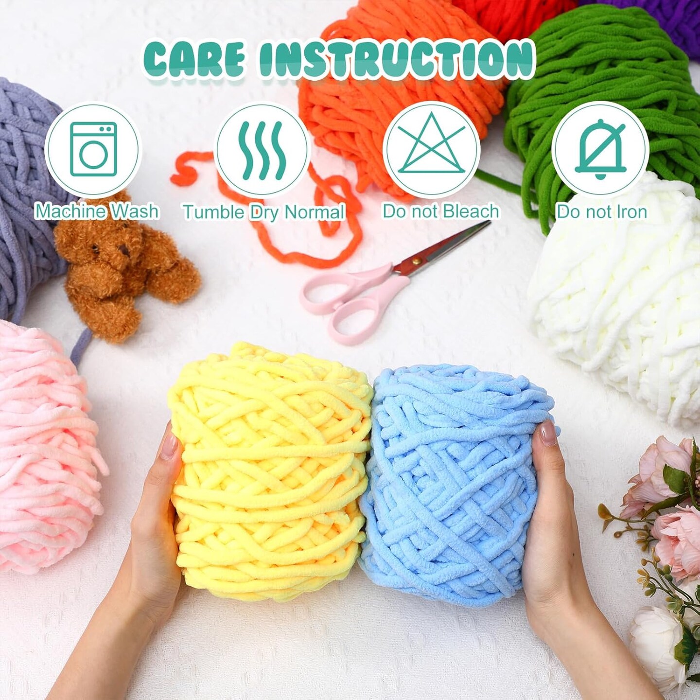 Chunky Chenille Yarn for Crocheting – Soft Thick Fluffy Velvet Yarn for Hand Knitting, Bulky Plush Blanket & DIY Crafts, 12 Pack, 3.5 oz / 55 Yards Each (Classic Colors)