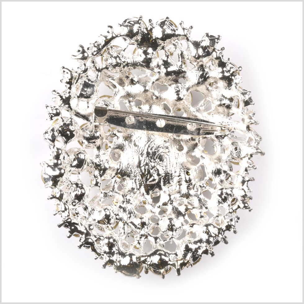 Rhinestone Brooch Silver Crystal and Black Oval #225-96721
