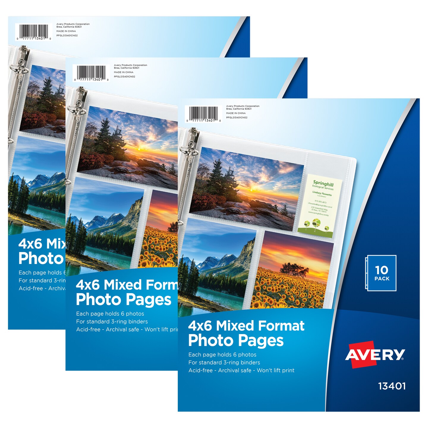 Avery Clear Mixed Format Photo Pages for 3 Ring Binder, Acid Free, Holds 4&#x22; x 6&#x22; Photos, 10 per Pack, 3 Packs, 30 Photo Protectors Total (01670)