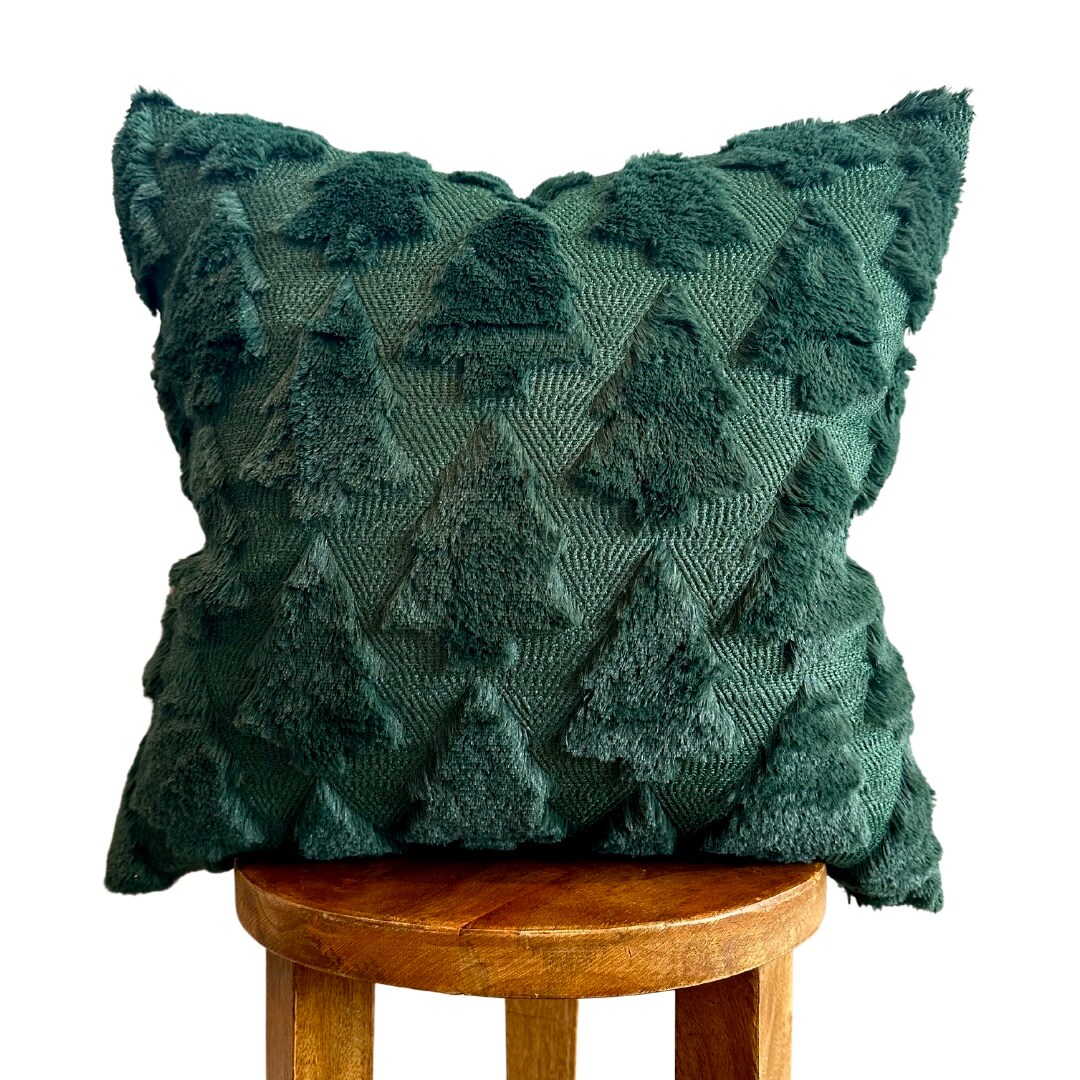 Evergreen Fraser Fir Fur Pillow Cover &#x2013; 18&#x22; Square Christmas Decor | Busa Designs