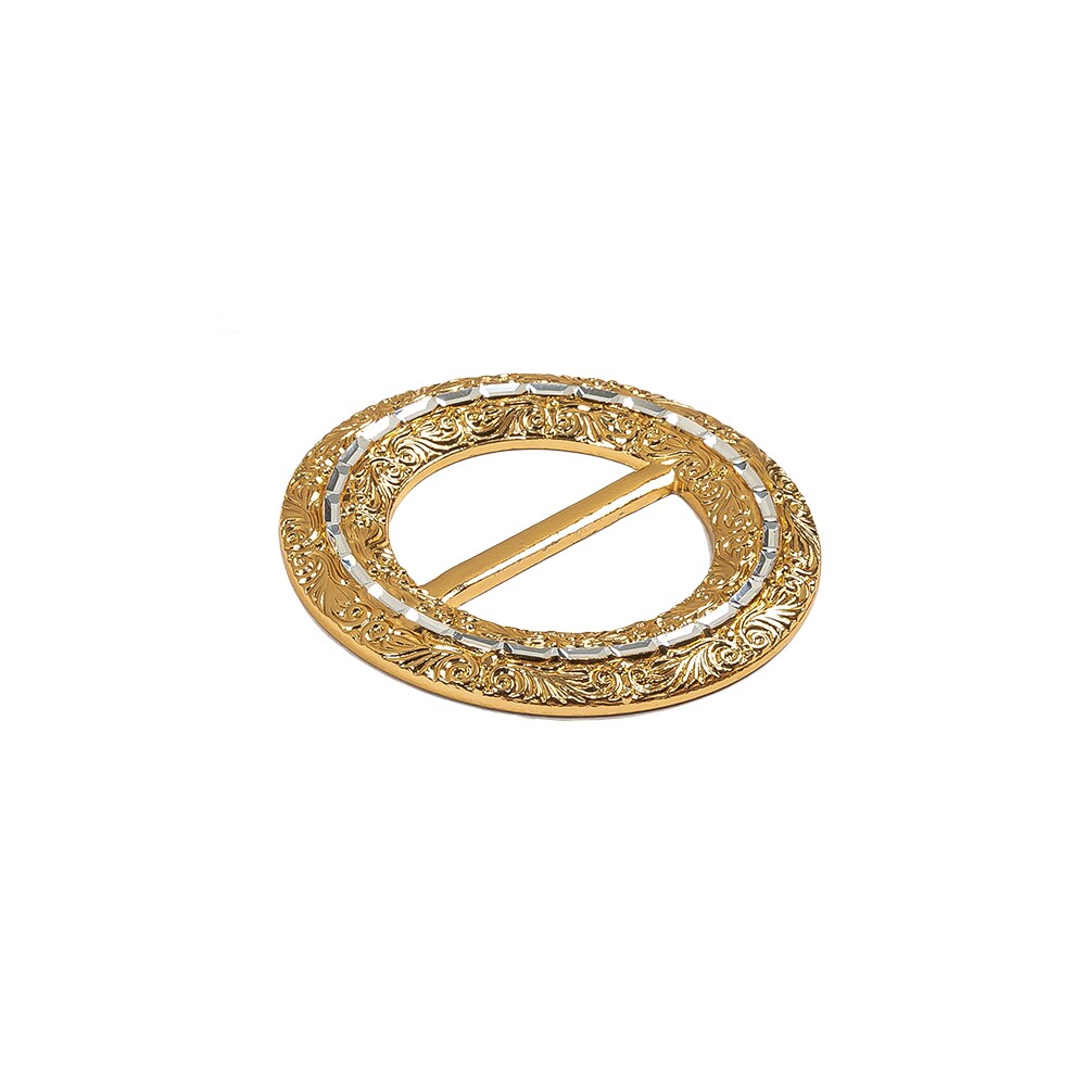 Vintage Gold Classical Swirls Round Slider with Faceted Silver Band - 2" x 2"