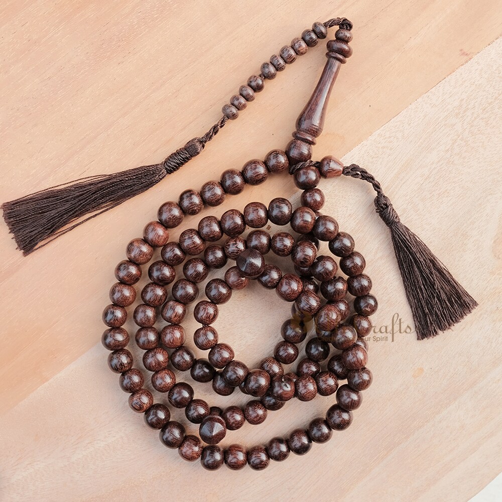 Handcrafted Tamarind Wood Tasbih - 8mm 99-Bead Prayer Beads with 2