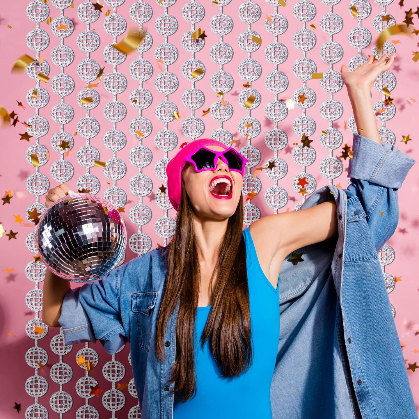 MENSTARSI Disco Party Decorations, 2 Pack Disco Ball Photo Booth Props,3.3x6.6 ft Silver Foil Fringe Curtains Photo Backdrop for The 70s &#x26; 80s Last Disco Bachelorette, Decades, Taylor Party Decor