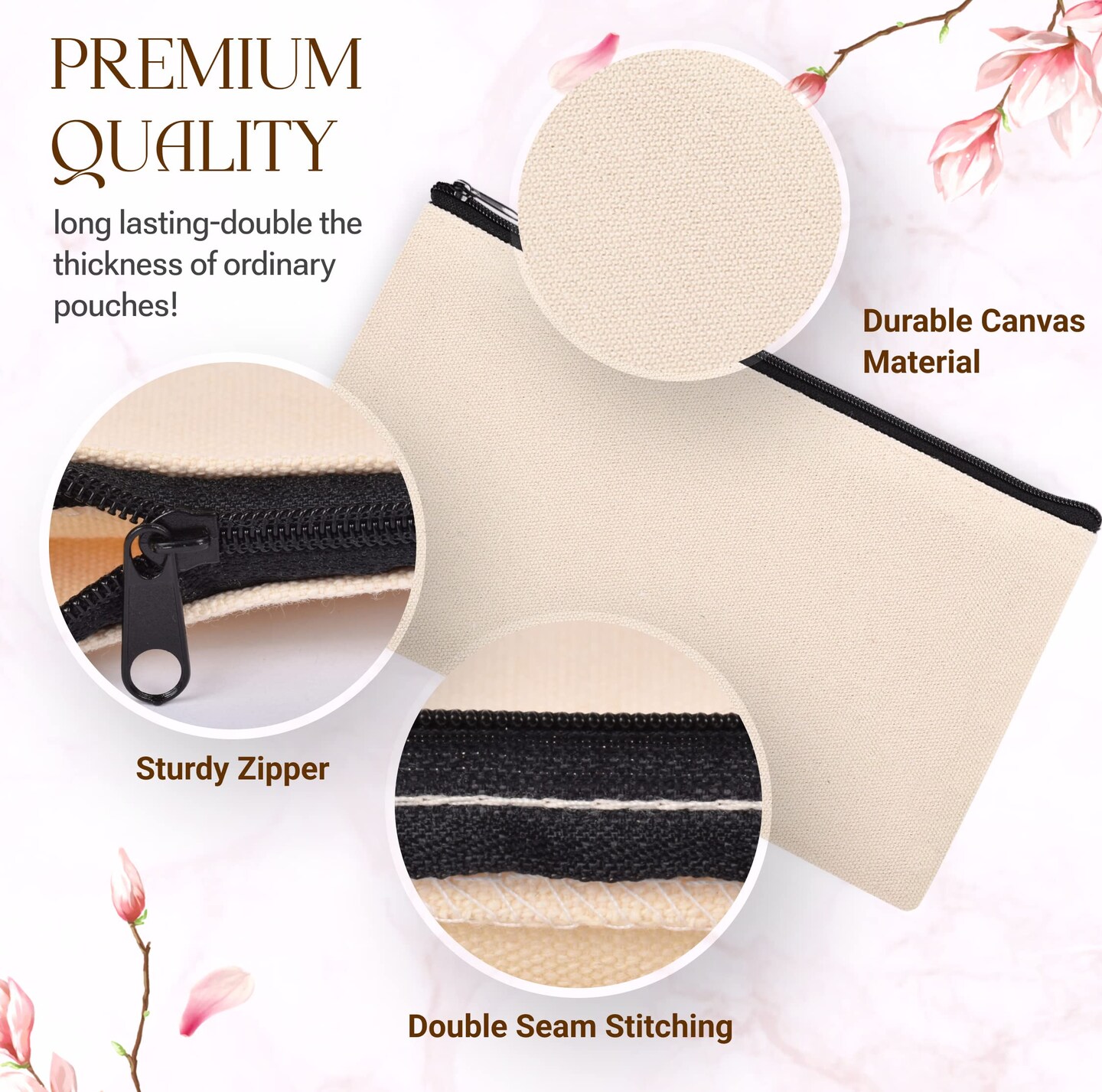 10 pcs 8.3 x 4.7 Blank DIY Craft Bag Canvas Pencil Case Blank Makeup Bags- Canvas Pencil Pouch Bulk Canvas Cosmetic Bag Multi-Purpose Travel Toiletry Bag Canvas Zipper Pouch