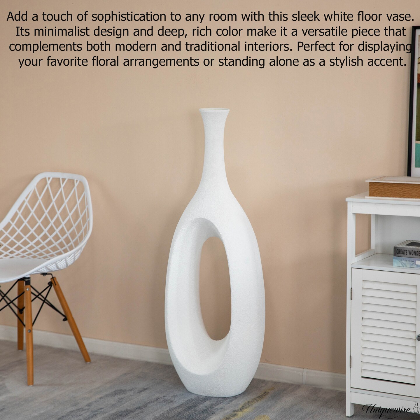 Frosted Fiberglass Tall Floor Vase - Decorative Vase for Modern Home Decor, Perfect for Living Room, Home Office, Bedroom, Kitchen, Coffee Bar, Farmhouse Decor, and Wedding Centerpieces