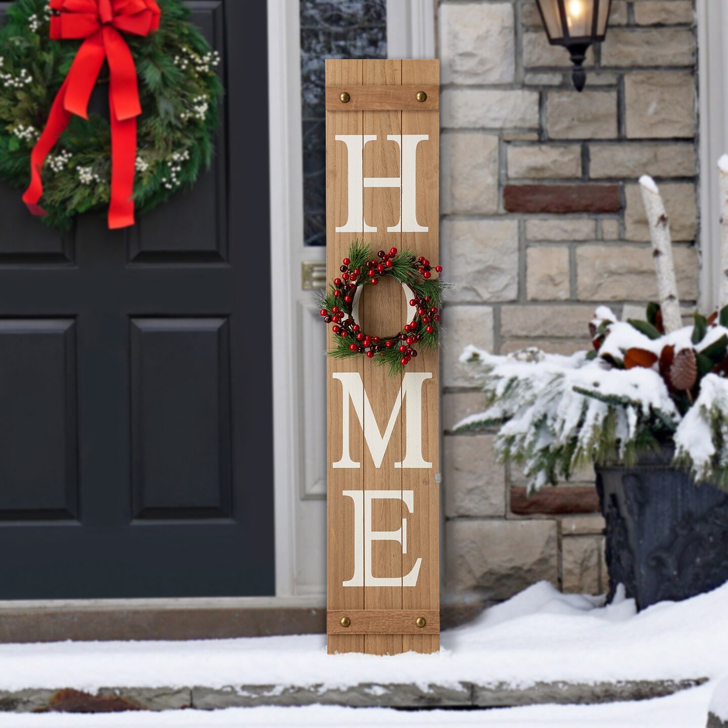 42&#x22;H Christmas Fall Porch Sign with 3 Interchangeable Floral Wreaths