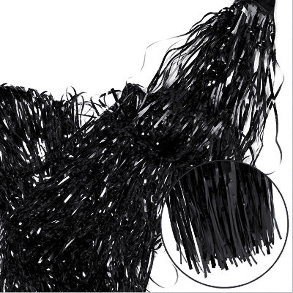Fecedy 2pcs 3ft x 8.3ft Black Metallic Tinsel Foil Fringe Curtains Photo Booth Props for Birthday Wedding Engagement Bridal Shower Baby Shower Bachelorette Holiday Celebration Party Decorations