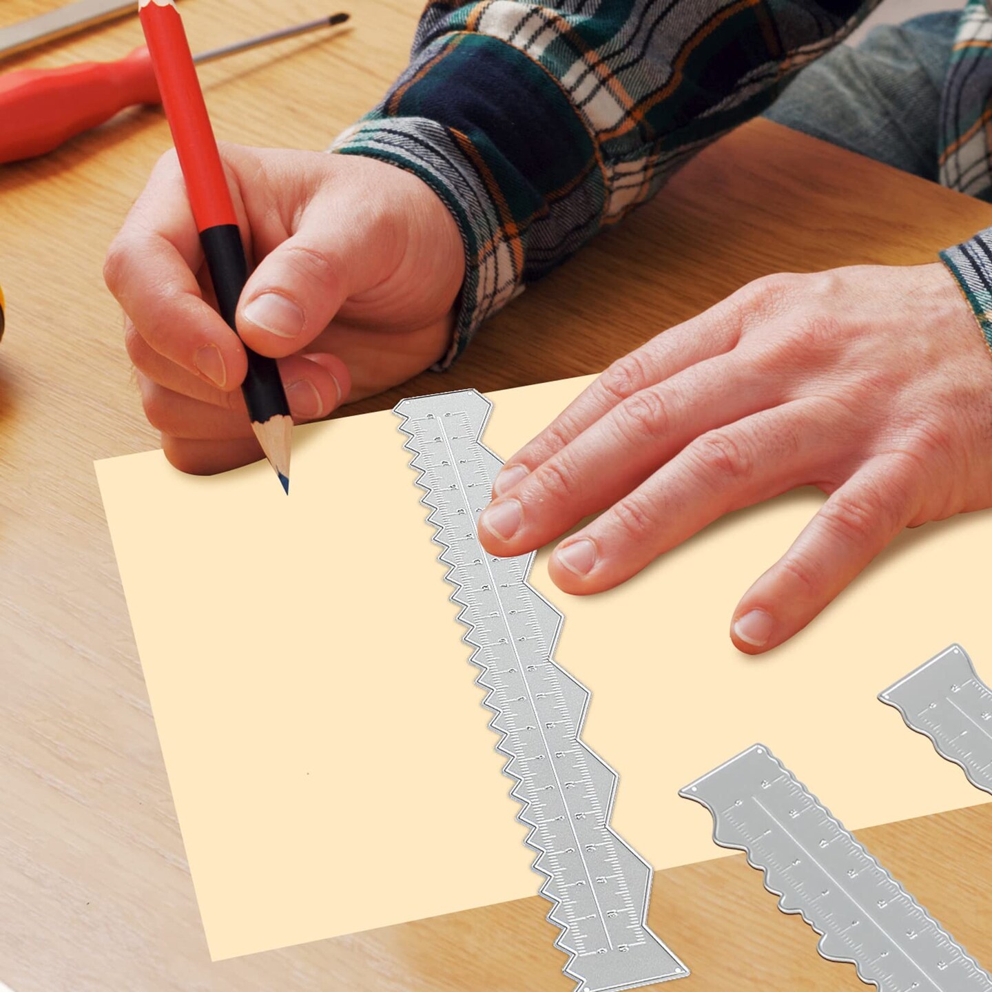 4 Pieces 8.4 Inches Metal Irregular Edges Ruler Deckle Edges Ruler Measuring Embossing Cutting Dies Paper Tearing Ruler for Card Making Scrapbooking Craft Decor Office DIY Tools