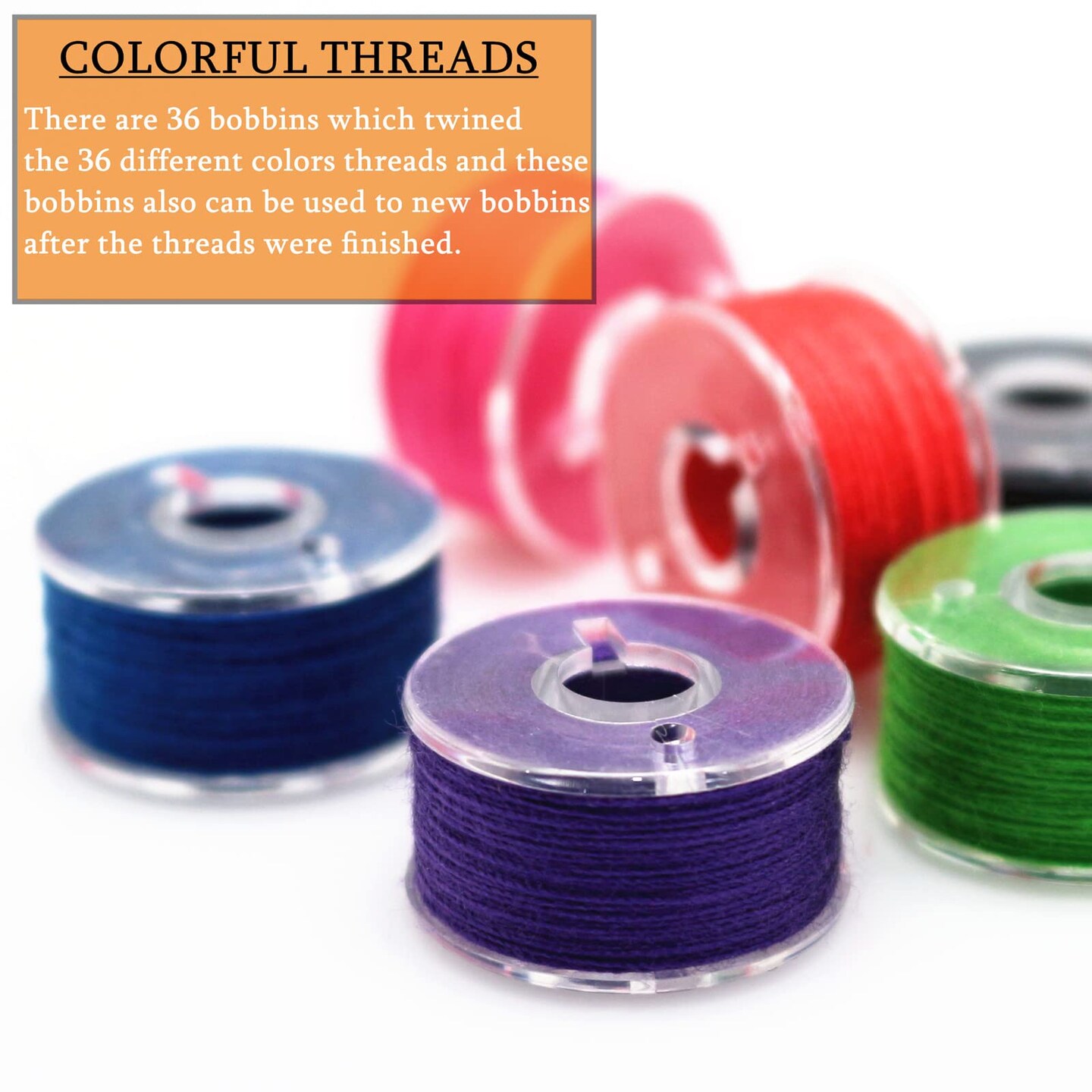 YEQIN 36pcs Assorted Colors Prewound Bobbin Thread and Bobbin Clamps - Size A Class 15 SA156 Compatible with Babylock, Brother, Consew, Juki, Singer Embroidery and Sewing Machine