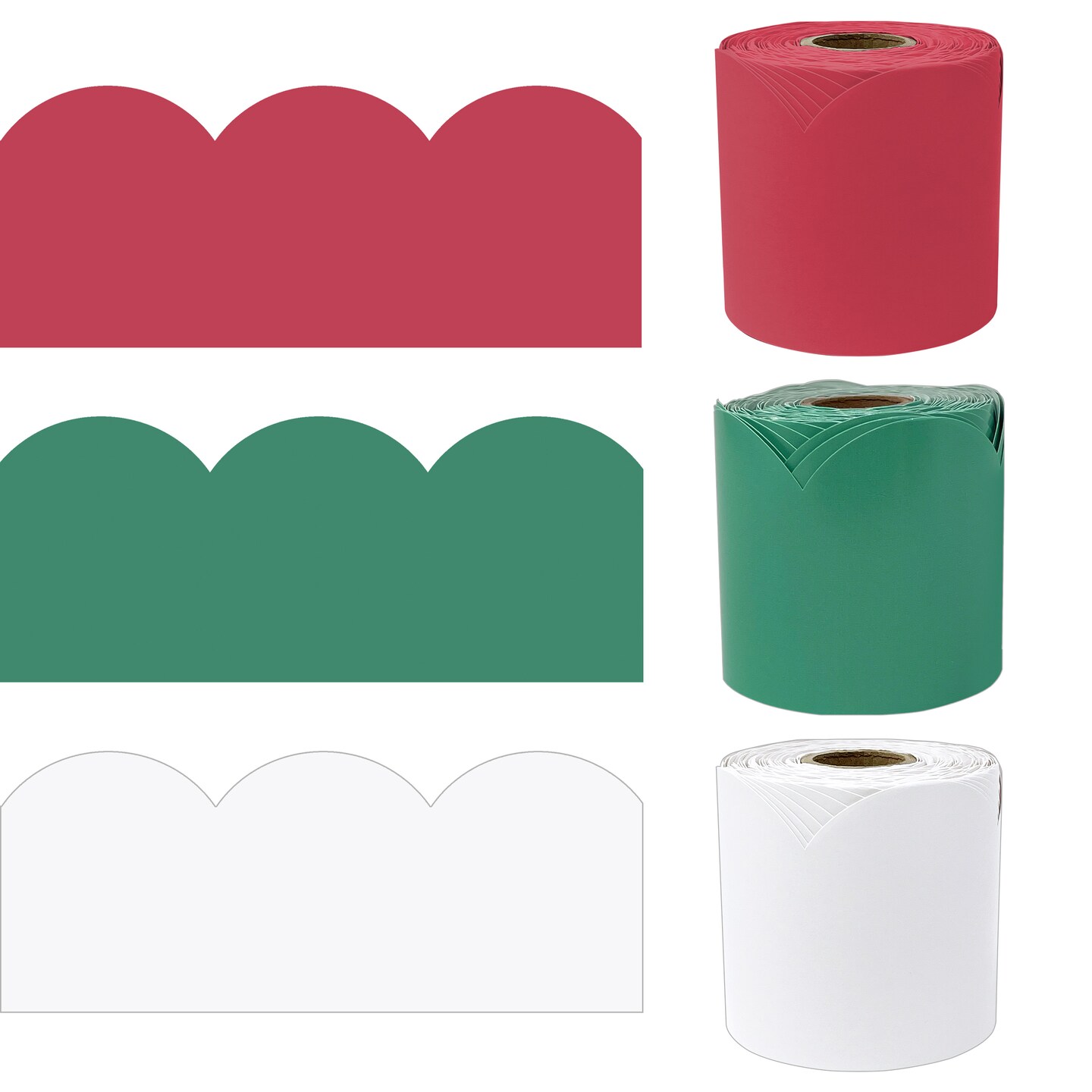 Carson Dellosa 195Ft Merry & Bright Bulletin Board Borders, 3Pack Scalloped Red, White, Green Bulletin Board Border, Bulletin Board, Winter Décor, Christmas Bulletin Board Decorations, Classroom Décor