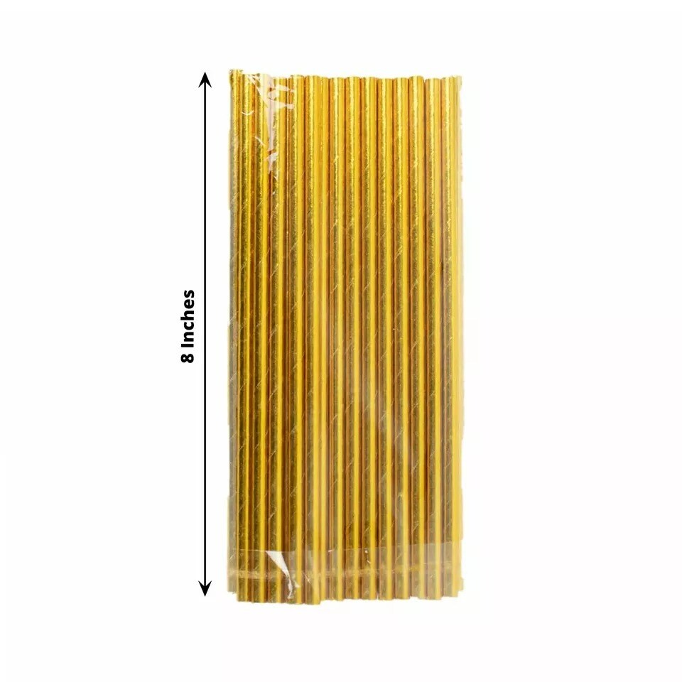 Gold 50 Metallic 8&#x22; Disposable Food Grade Drinking Paper Straws Party Events