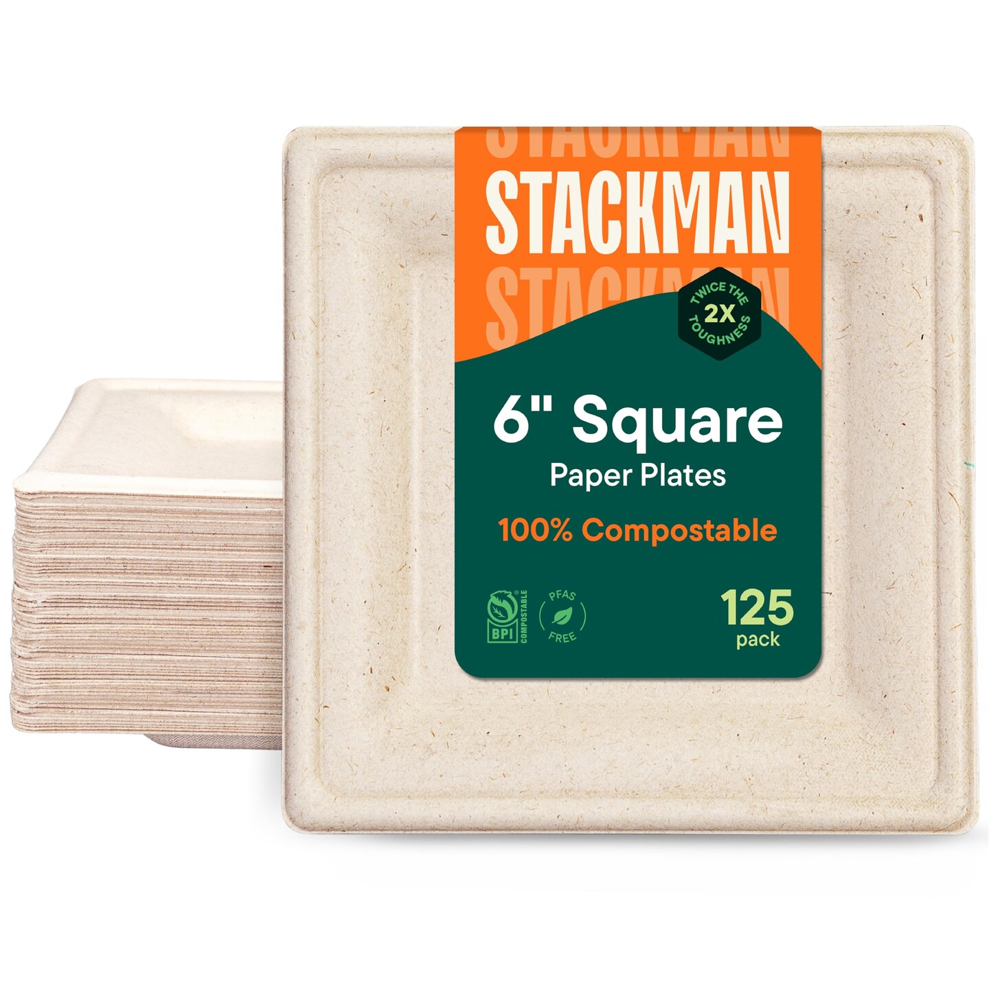 100 Compostable Square Paper Plates 50 Pack PFAS Free BPI Certified 6 Inch Heavy Duty Eco Friendly Biodegradable Bagasse Dinner Plates Natural Brown 6 Plate by Stack Man Michaels