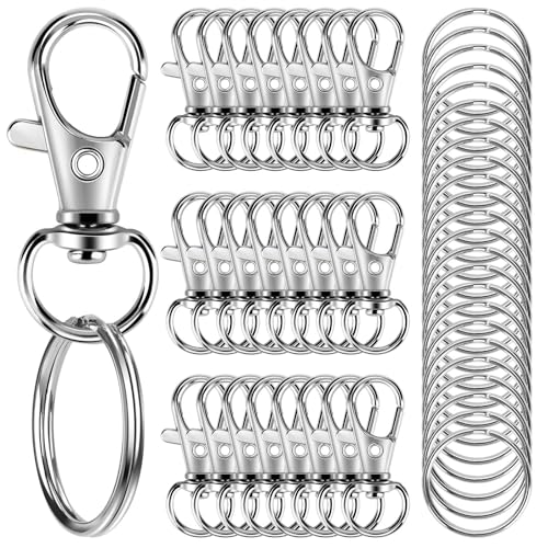 50PCS Metal Lobster Claw Clasp with Key Rings 25PCS Keychains Clips Hooks and 25PCS Key Chain Rings Keychain Accessories Keychain Rings Making kit