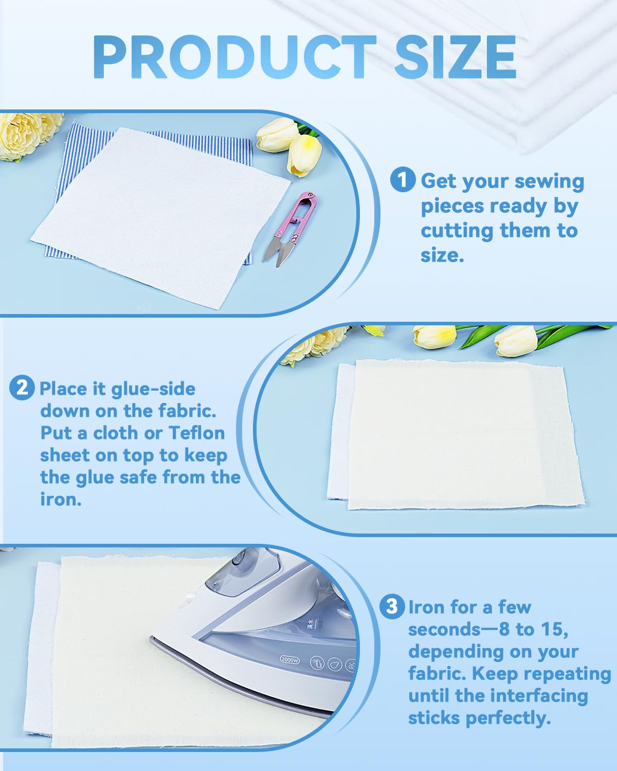 Iron-On Fusible Fleece Interfacing: Medium Weight One-Sided Loft Iron On Fusible Fleece White for Quilting Tote Bags and Home Decor(39 Inches x 1 Yard)