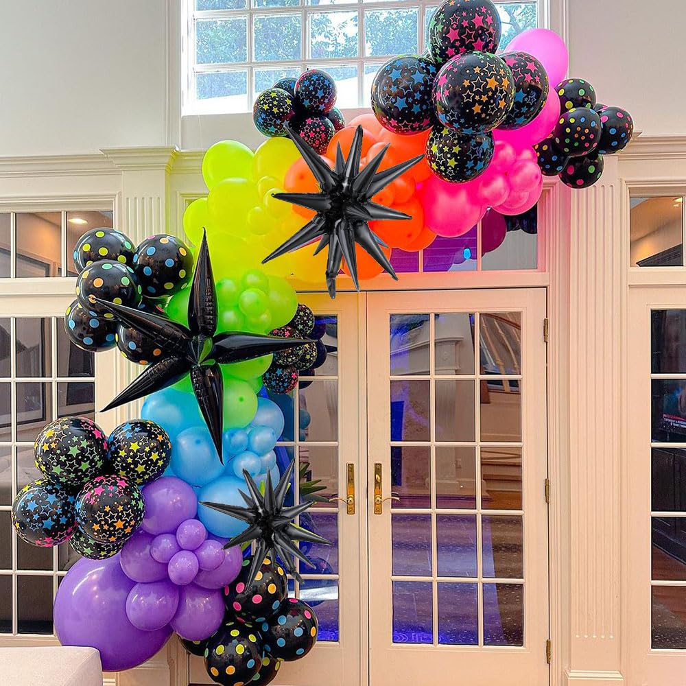 165Pcs Rainbow Balloon Arch Garland Kit with UV Neon Luminous Fluorescent Balloons for Glow in the Dark Party Let&#x27;s Glow Birthday Wedding Back to 80s 90s Disco Party Decor