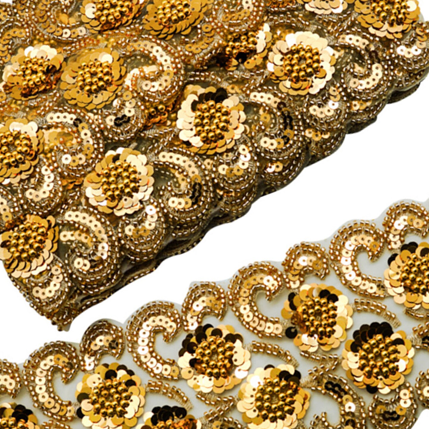 4&#x22;x 5 yards Gold Beaded Sequin Trim