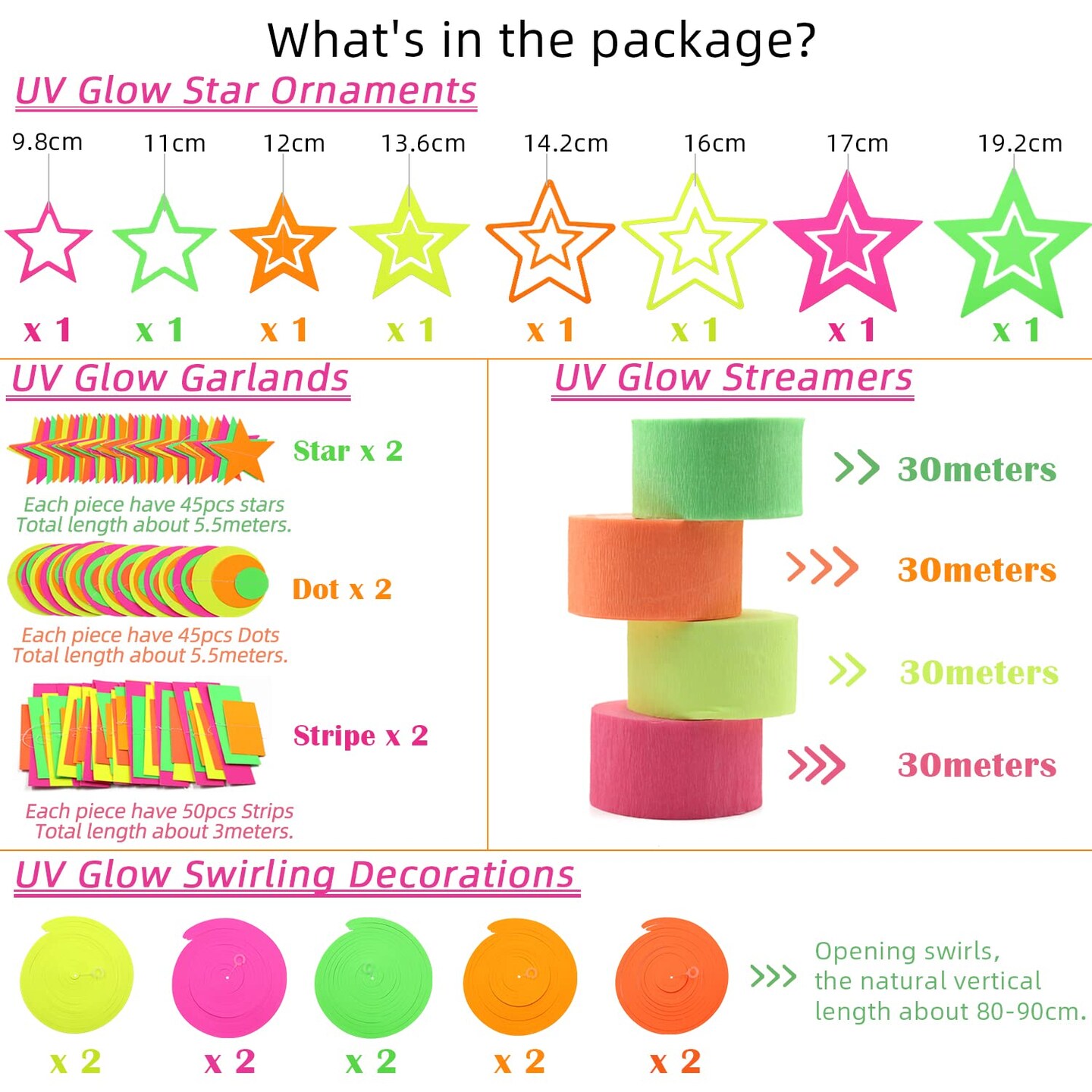 540feet Paper UV Neon Garland Neon Streamers Glow in The Dark Neon Party Supplies and Decorations Glow in The Dark Streamers Blacklight Reactive Fluorescent Black Light Party Kit for Birthday Wedding