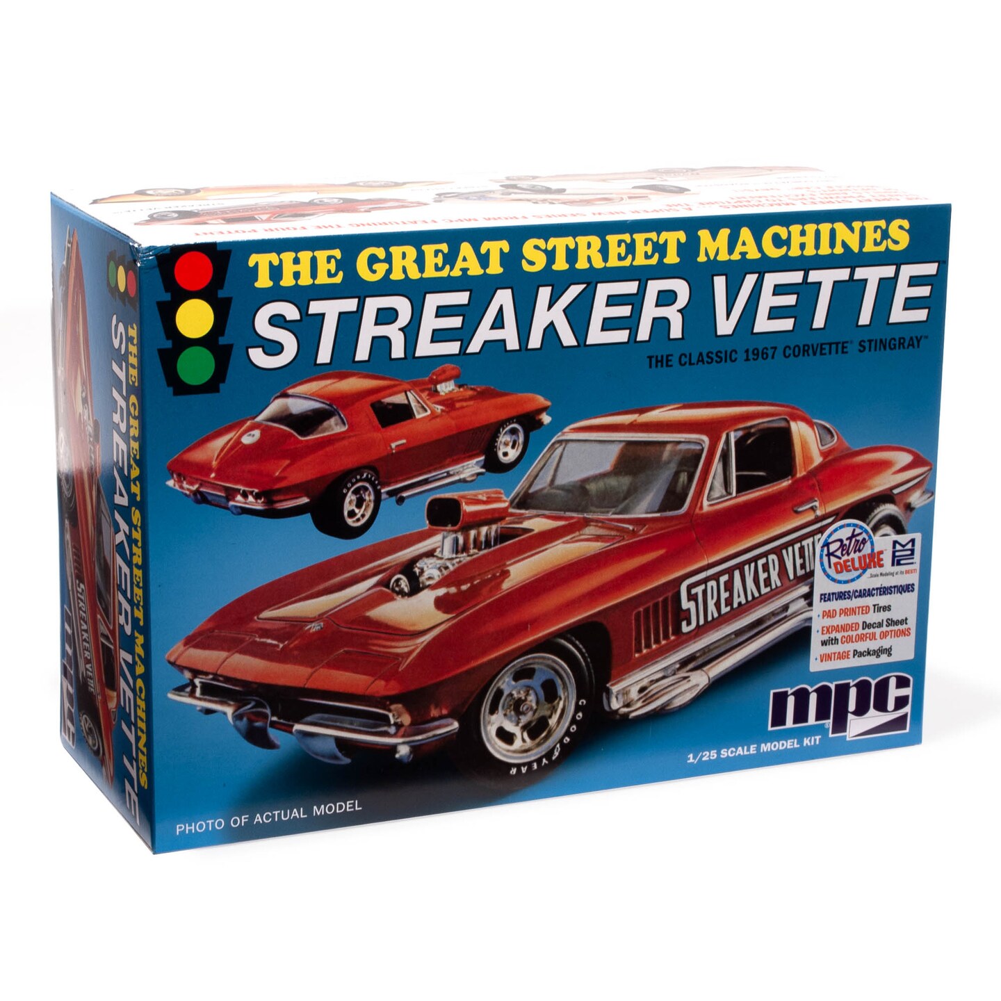 MPC: 1:25 Scale Model Kit - 1967 Chevy Corvette Stingray Streaker Vette - 105+ Parts, Unpainted, Skill Level 2, Vehicle Building, Replica Muscle Car