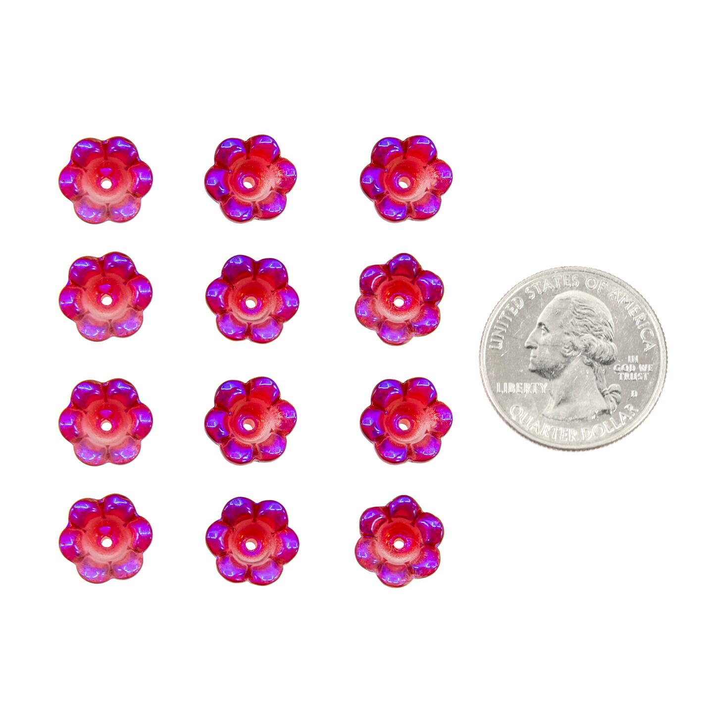12x8mm Larger Red-Pink Full Flowers Beads Center Hole, 12 beads - GB-FB27