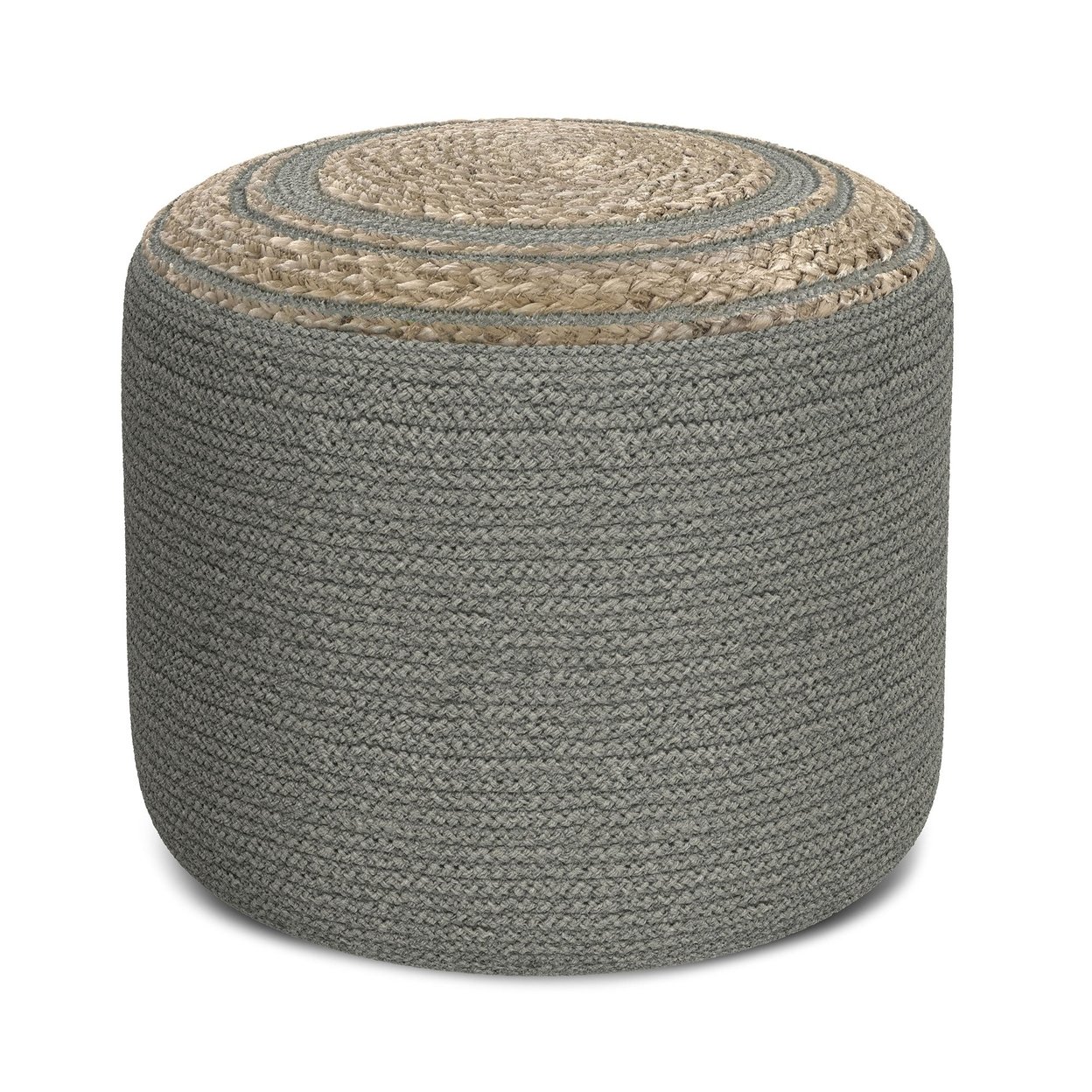 Simpli Home Serena Round Pouf Footstool, Upholstered In Cotton Hand Braided Jute