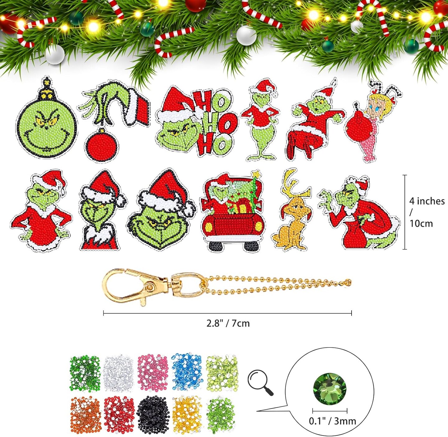 12Pcs Christmas Diamond Art Keychains DIY Diamond Keychain Gifts for Women