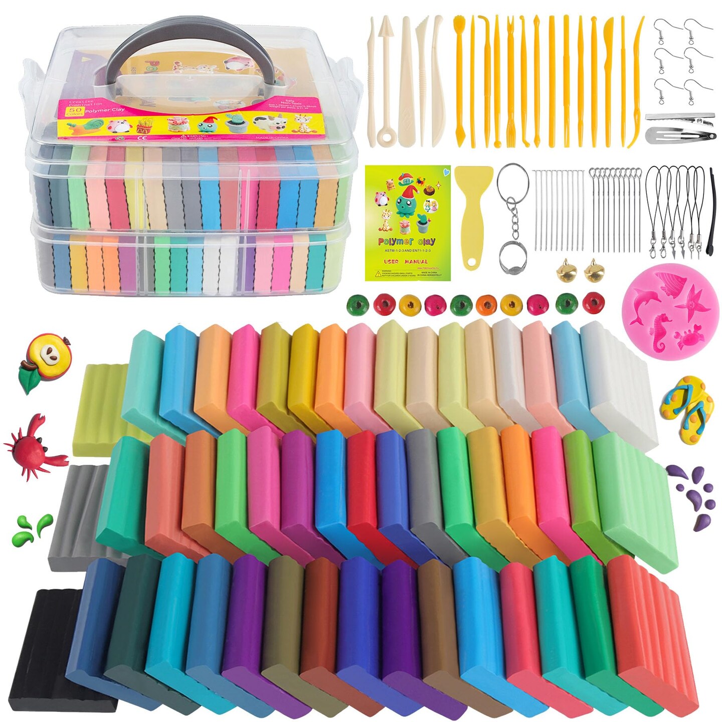 CyAJM Polymer Clay Sets 50 Colors Modeling Clay for Kids Oven Bake Clay DIY MODL Clay with Sculpting Tools and Accessories for Kids Adult and Artist Friendly Polymer Clay Kits Michaels