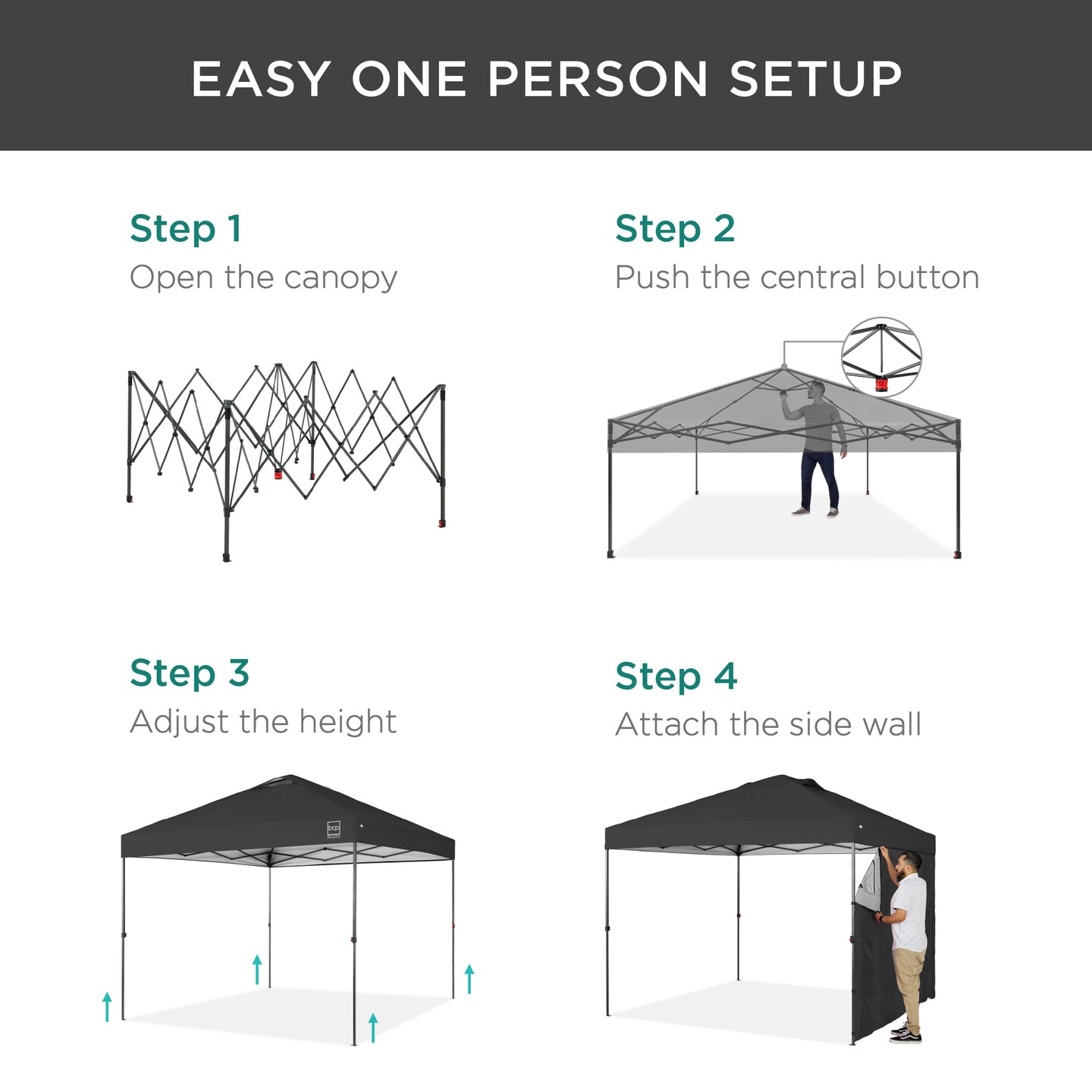 Best Choice Products 10x10ft Easy Setup Pop Up Canopy, Portable Tent w/ Side Wall, 1-Button Push, Case