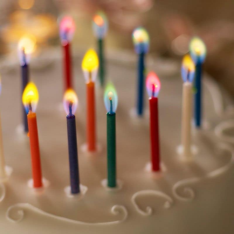 Amazing Colorflame Multicolor Happy Birthday Candles and Holders (12 Count),Unscented