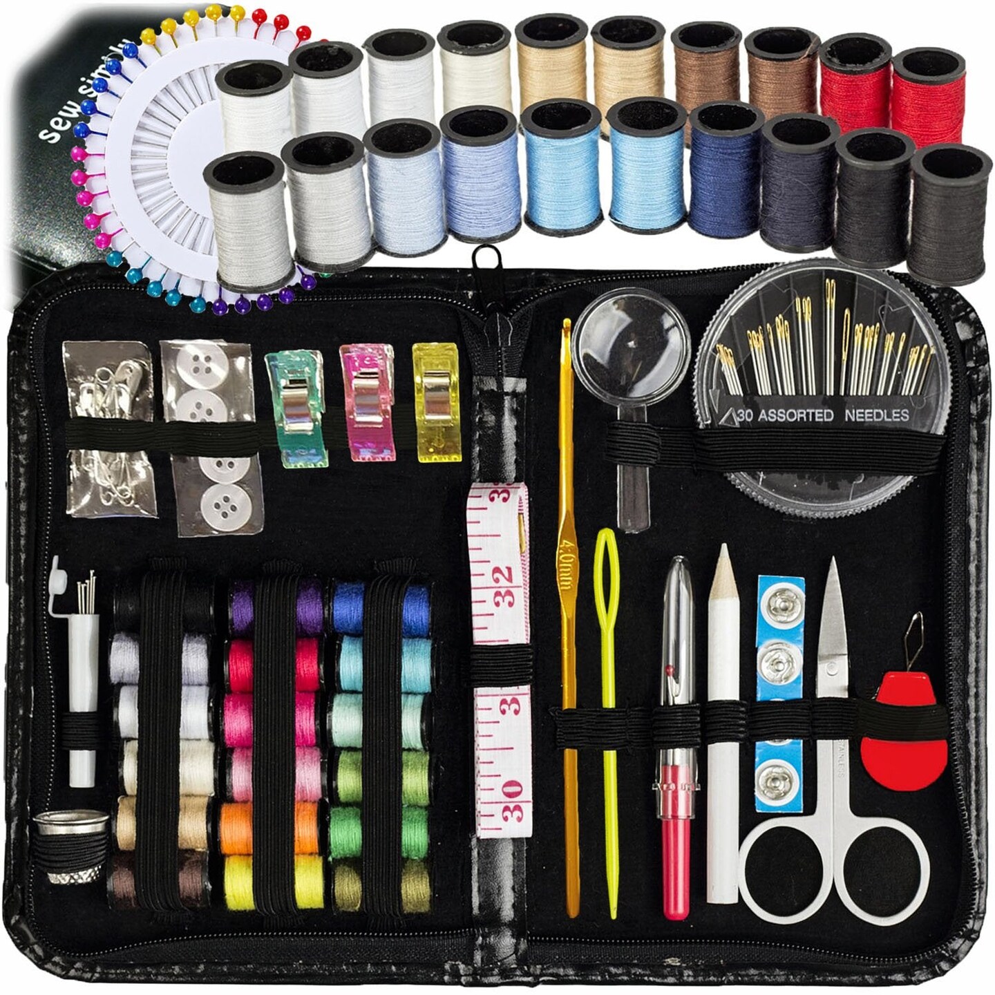 ARTIKA Sewing Kit for Adults and Kids - Small Beginner Set w/Multicolor Thread, Needles, Scissors, Thimble &#x26; Clips - Emergency Repair and Travel Kits - Sewing Accessories and Supplies