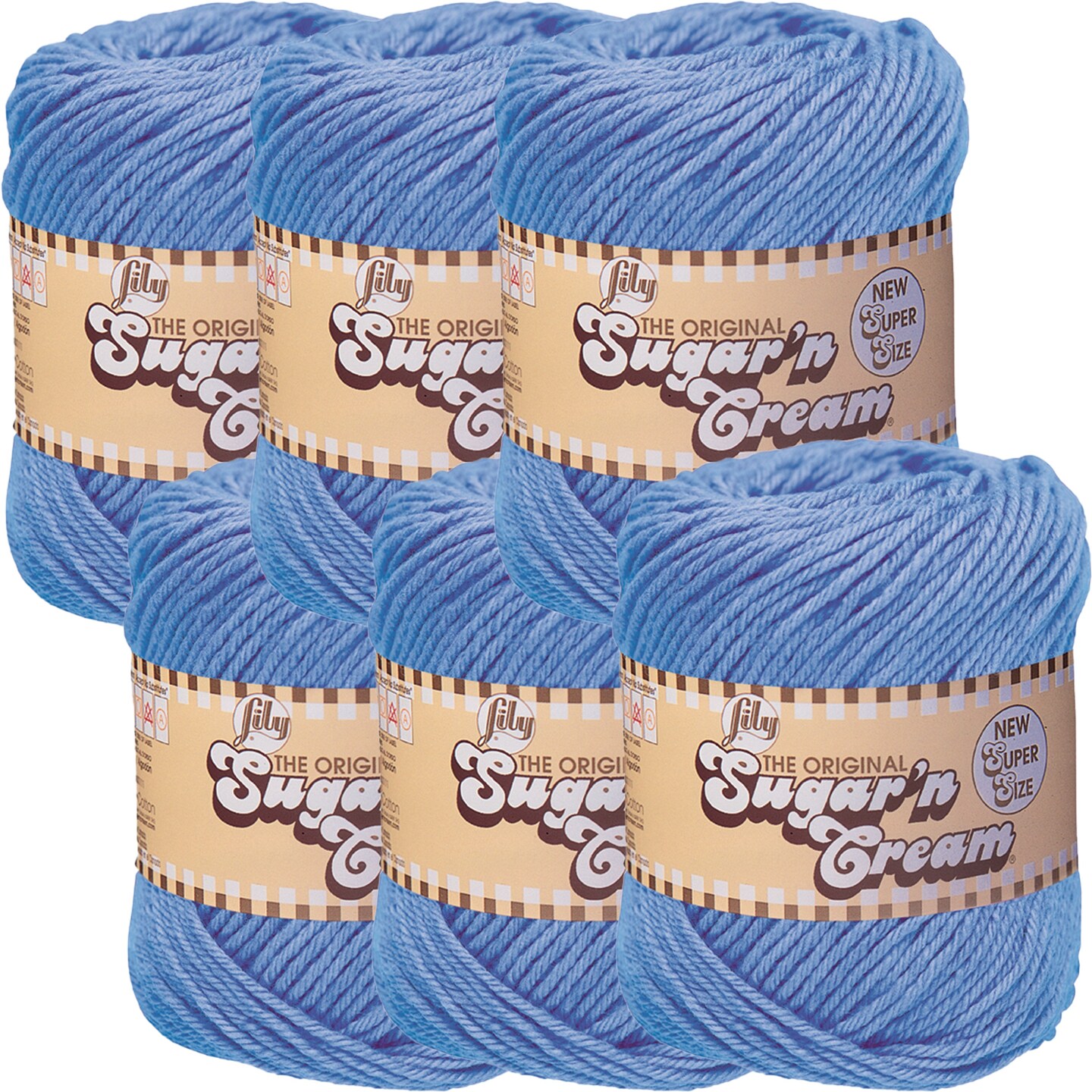 Lily Sugar&#x27;N Cream Super Size Mod Blue Yarn - 6 Pack of 113g/4oz - Cotton - 4 Medium (Worsted) - 200 Yards - Knitting/Crochet