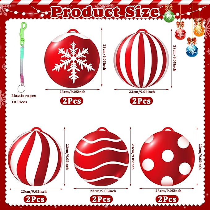 10 Pcs Christmas Inflatable Balls Decorations 9 Inch PVC Inflatable Balls Winter Snowman Hanging Ornaments for Outdoor Garden Tree Party(Xmas Ball)