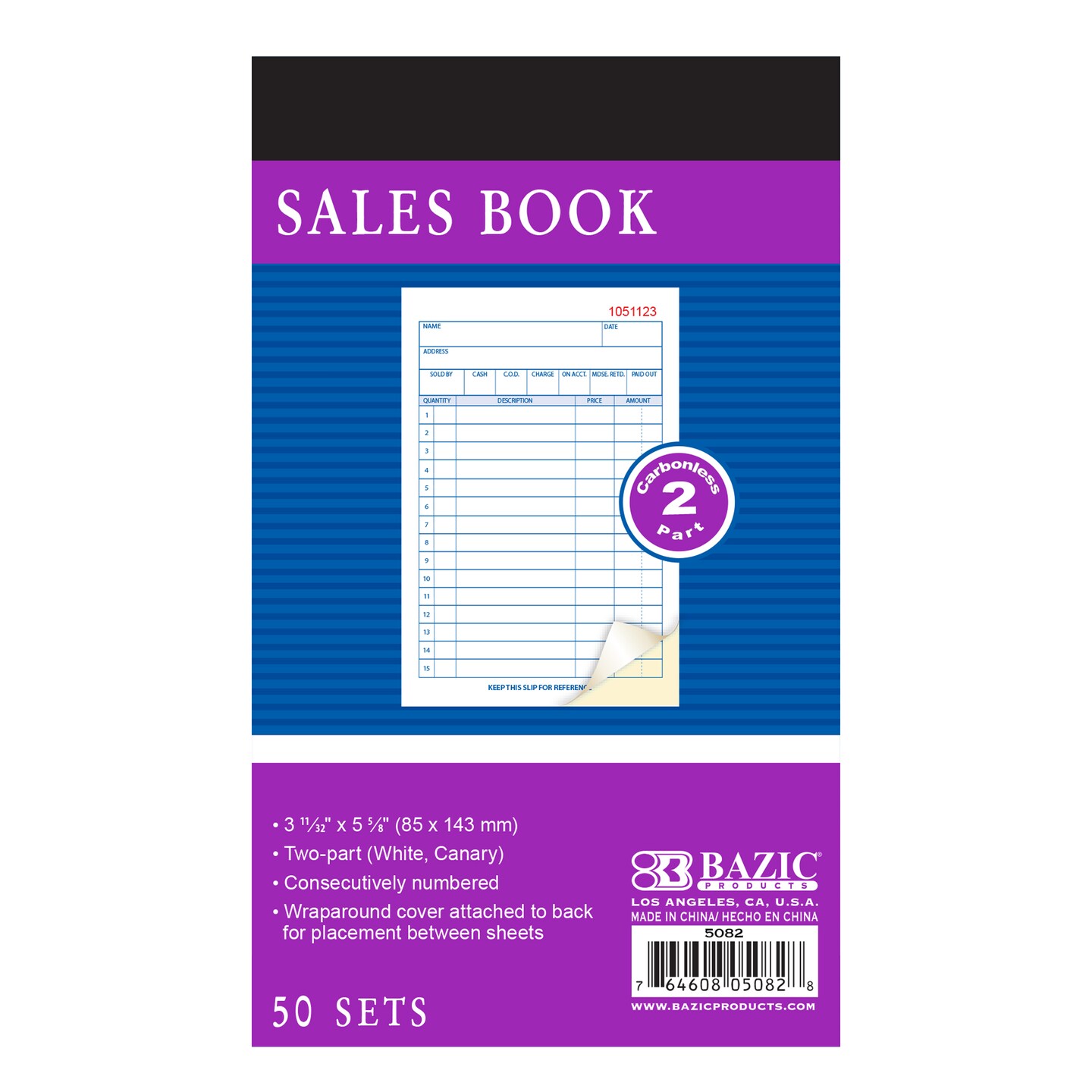 BAZIC General Purpose Sales Book 2-Part Carbonless 3 11/32&#x22; x 5 5/8&#x22; (50 Sets)