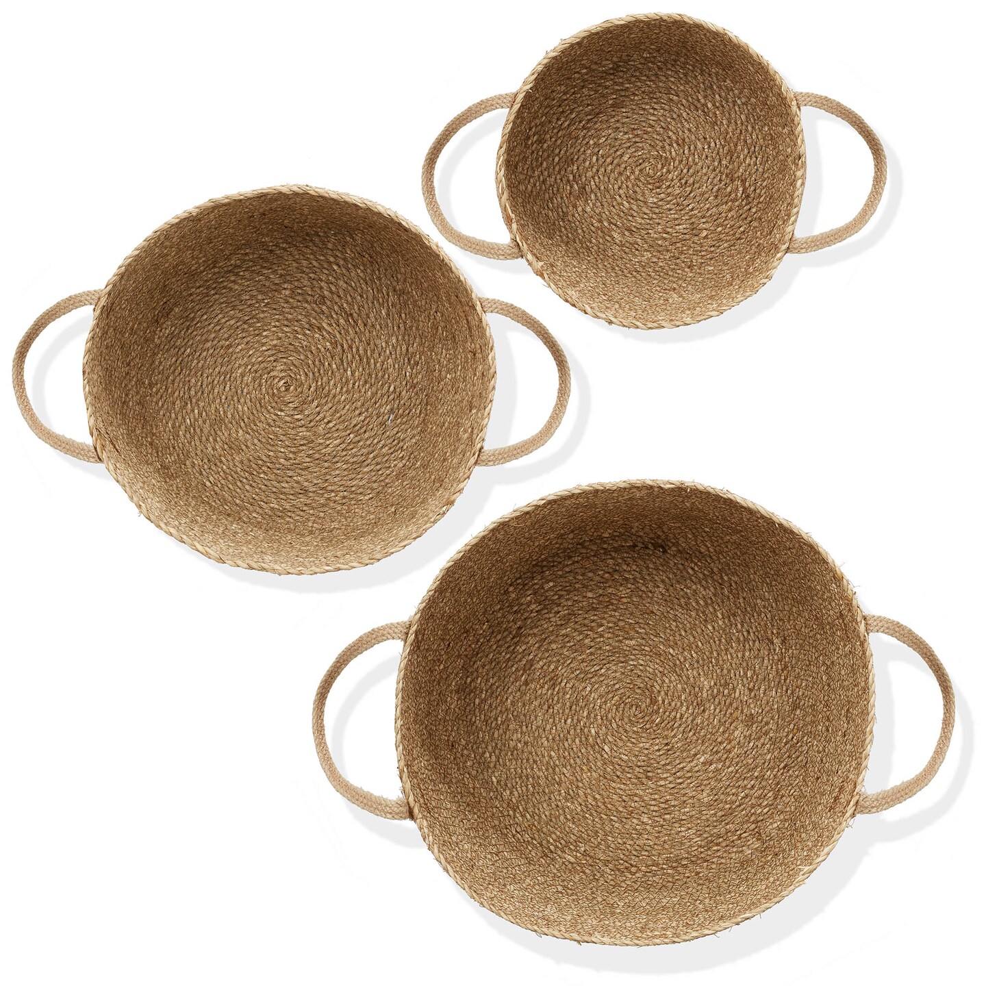 Casafield Set of 3 Braided Seagrass Baskets with Jute Handles - Natural, Woven Storage Basket Planters, Boho Decor for Entryway, Living Room, Bedroom
