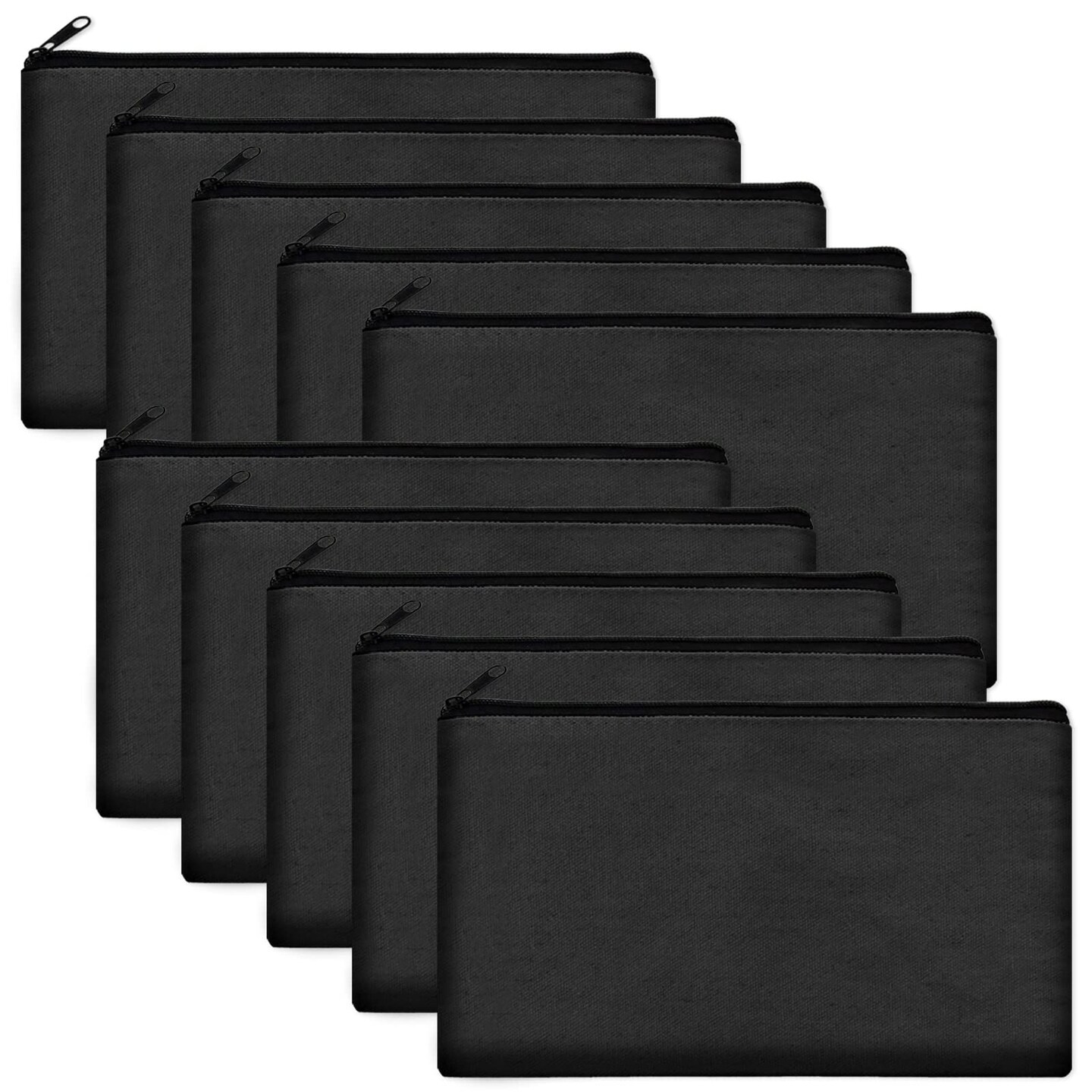 Legigo 10 Pack Black Canvas Makeup Bags DIY Craft Bag Blank DIY Craft Bag Canvas Pencil Case Canvas Zipper Pouch Bags Cosmetic Bag Multipurpose