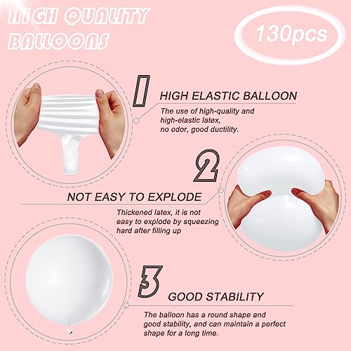 130PCS White Balloons Different Sizes 18&#x22; 12&#x22; 10&#x22; 5&#x22; Balloon Garland Arch Kit perfect for Birthday Party, Graduation, Baby Shower, Wedding, Holiday Decoration and Anniversary (White balloons)