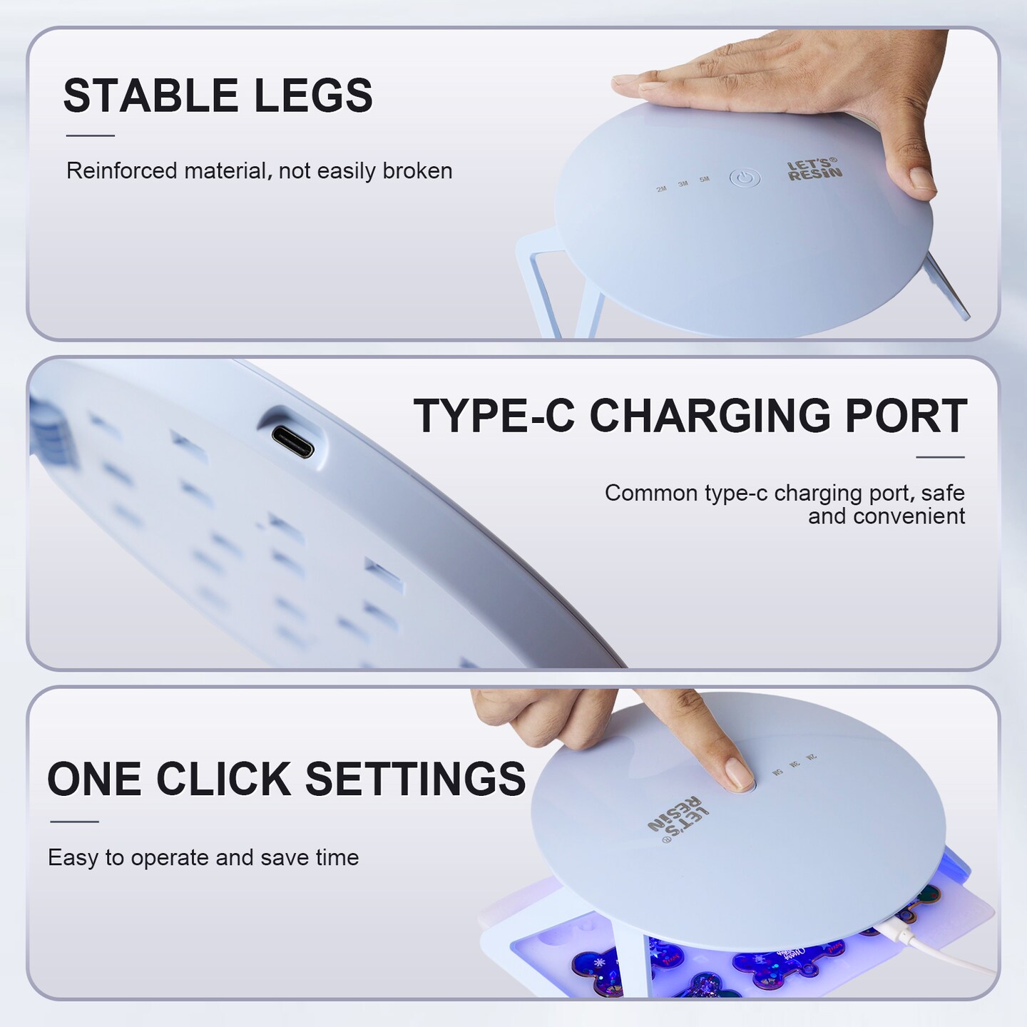 LET&#x27;S RESIN UV Light Pro,Longer 2,3,5M Time Setting UV Lamp with Larger Coverage Area and More Concentrated Lights,Portable &#x26; Foldable UV Resin Light for Resin Molds, Jewelry Making