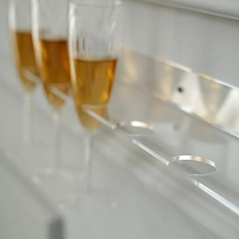 Clear 2 Acrylic 21&#x22; Wine Glass Rack Wall Mounted Champagne Flute Shelves Party