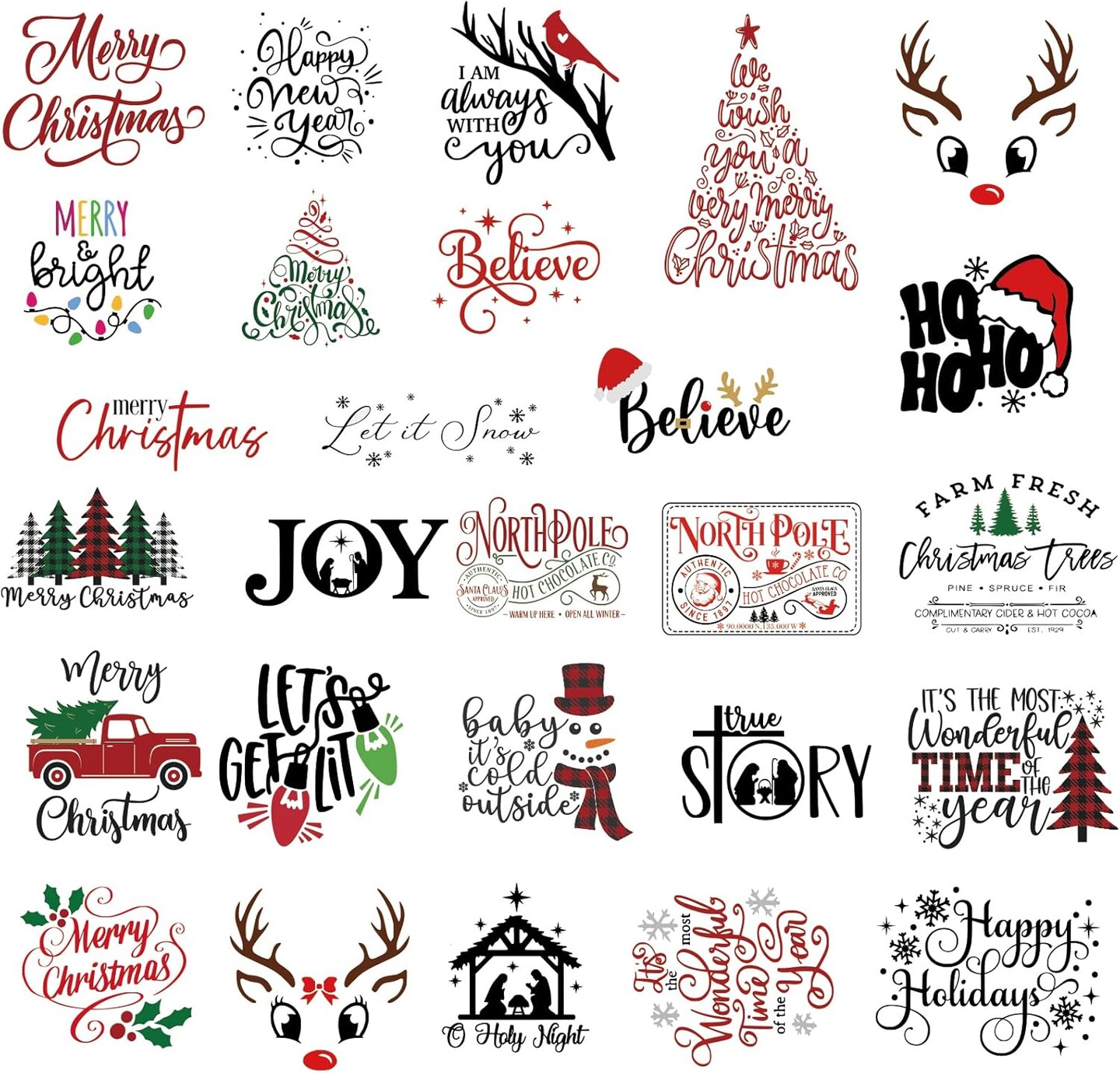 27 Pieces Christmas Word Stickers for Crafts Vinyl Waterproof Christmas Decals for Ornament Xmas Ball Crafts Wood Cup Glass Water Bottle Decoration (27 Pcs Color Words)