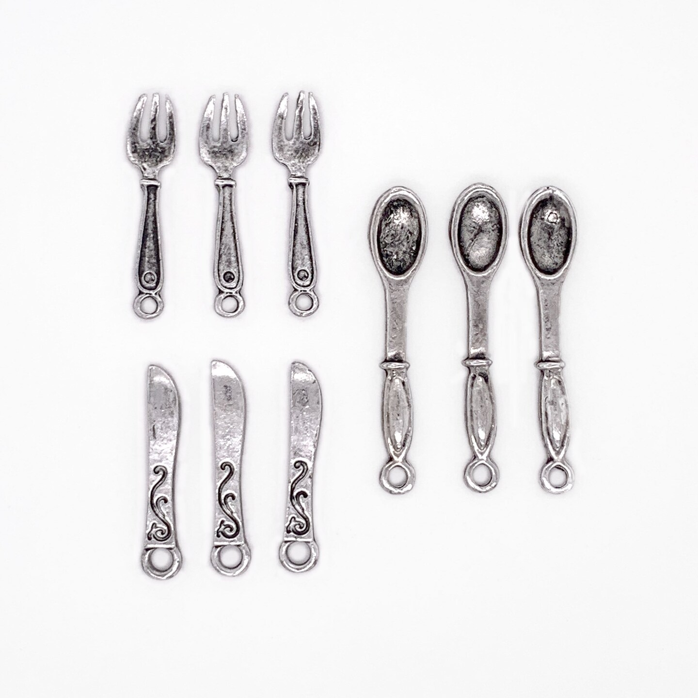 Mini Antique Silver Fork, Spoon, Knife Cutlery 9pc Charm Set