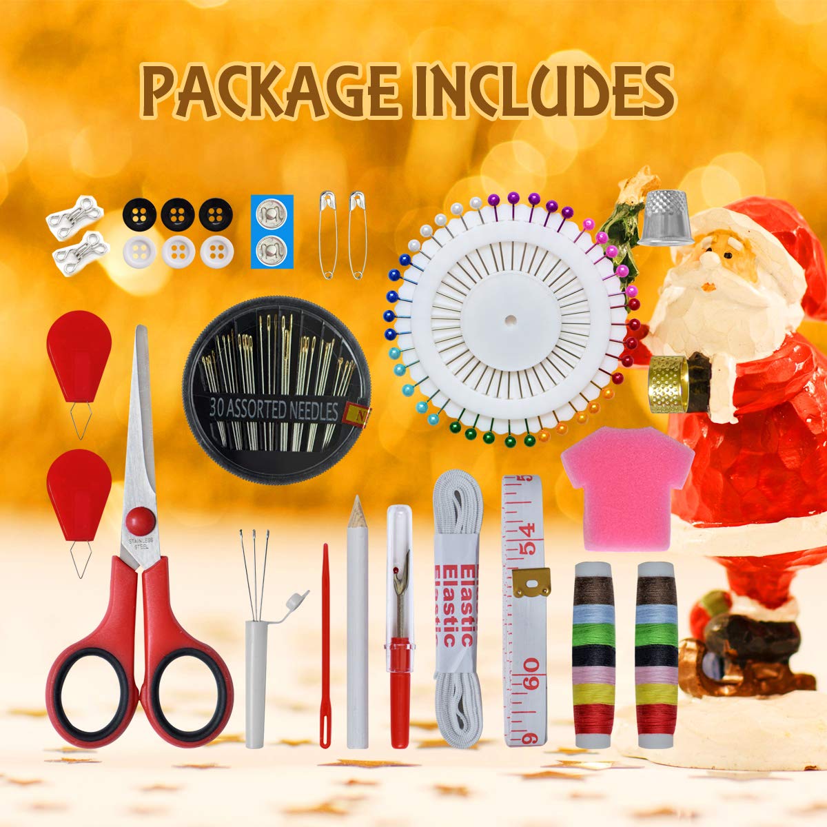 Sewing Kit for Traveler, Adults, Beginner, Emergency, DIY Sewing Supplies Organizer Filled with Scissors, Thimble, Thread, Elastic,Sewing Needles, storage,Tape Measure etc (Black, X) Great gift