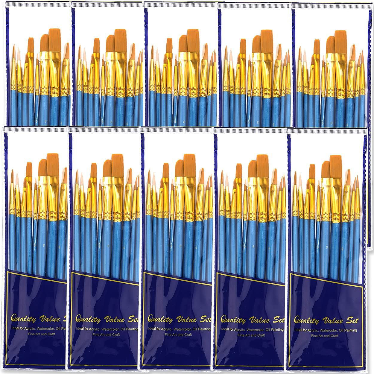 BOSOBO Paint Brush Sets, 10 Pack 100 Pcs Pointed-Round Tip Paintbrushes Nylon Hair Artist Acrylic Paint Brushes for Acrylic Watercolor Oil, Face Art, Model, Miniature Detailing &#x26; Rock Painting, Blue
