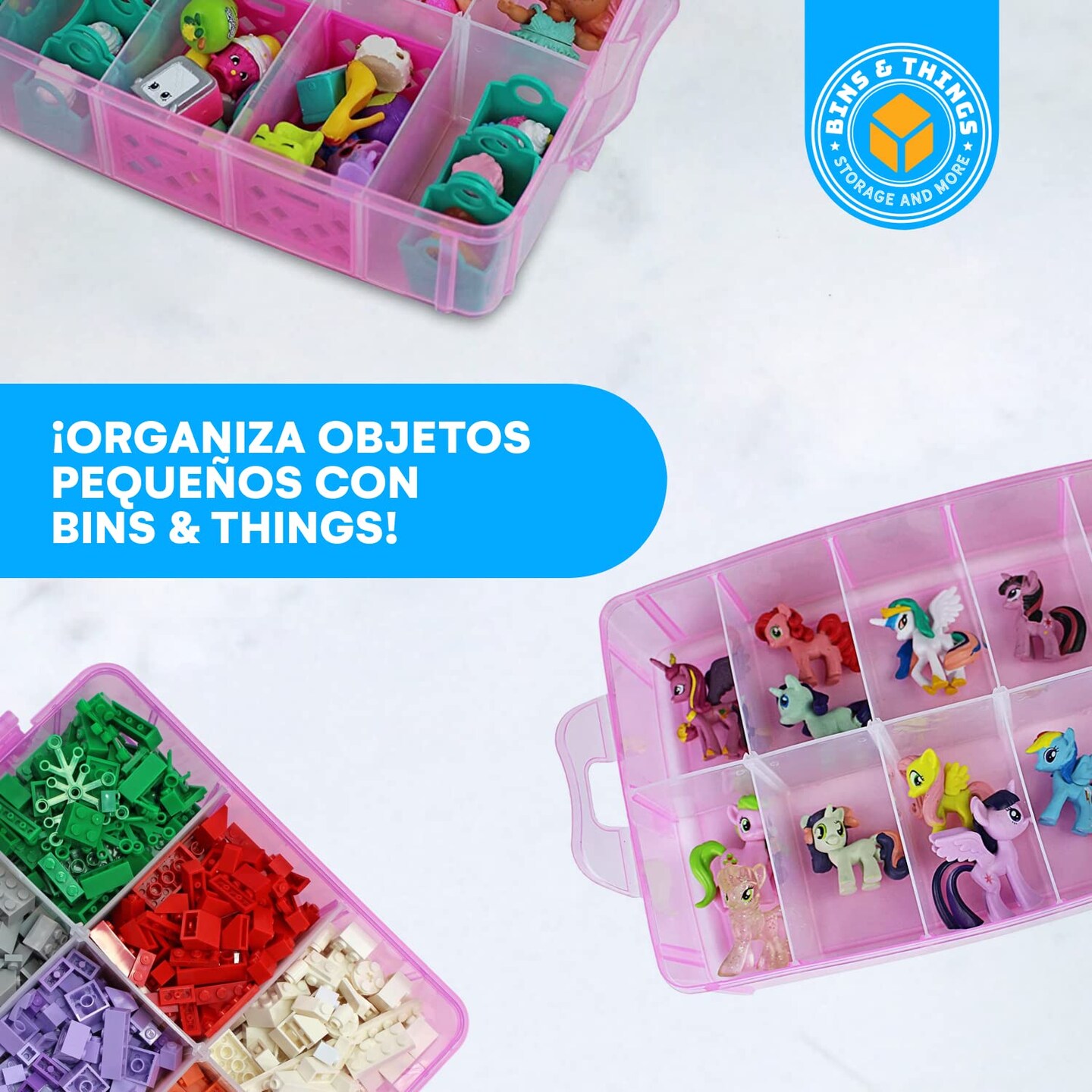 Bins &#x26; Things Pink 3-Tier Stackable Storage Container with lids - 30 Adjustable Compartments - Craft Organizers and Storage - Bead Organizer Box/Art Supply Organizer - Lego Storage Organizer, X-Large