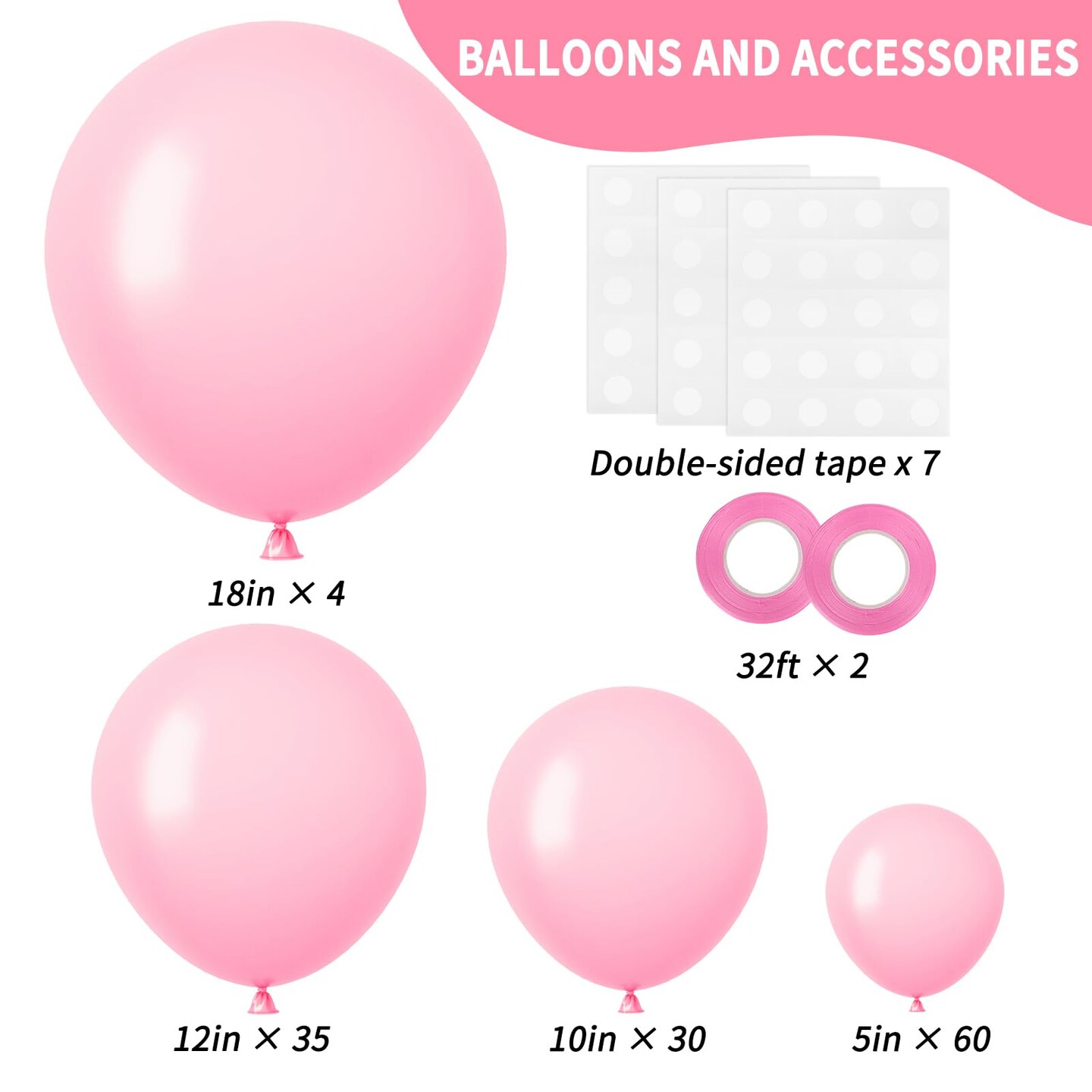 RUBFAC Pink Balloons 129pcs Pastel Pink Balloons Different Sizes 18 12 10 5 Inch Light Pink Balloons for Valentine&#x27;s Day Birthday Wedding Anniversary Baby Shower Garland Arch Party Decoration