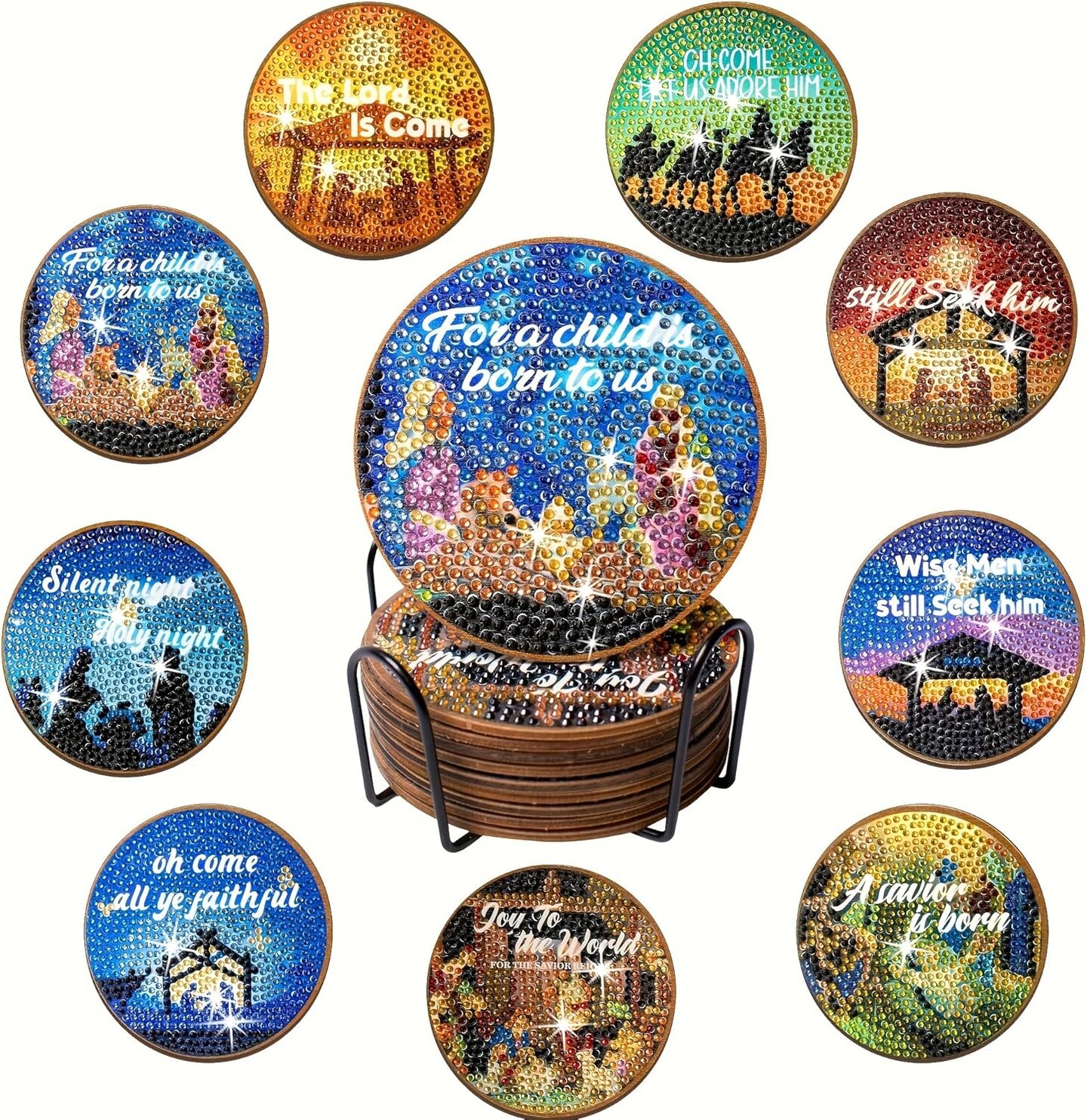 Christmas Nativity Scene Diamond Painting Coasters Kits DIY Jesus Holy Night Diamond Art Coaster with Holder Religious Diamond Painting Coasters for Beginners Adults Kids Crafts Party Supplies