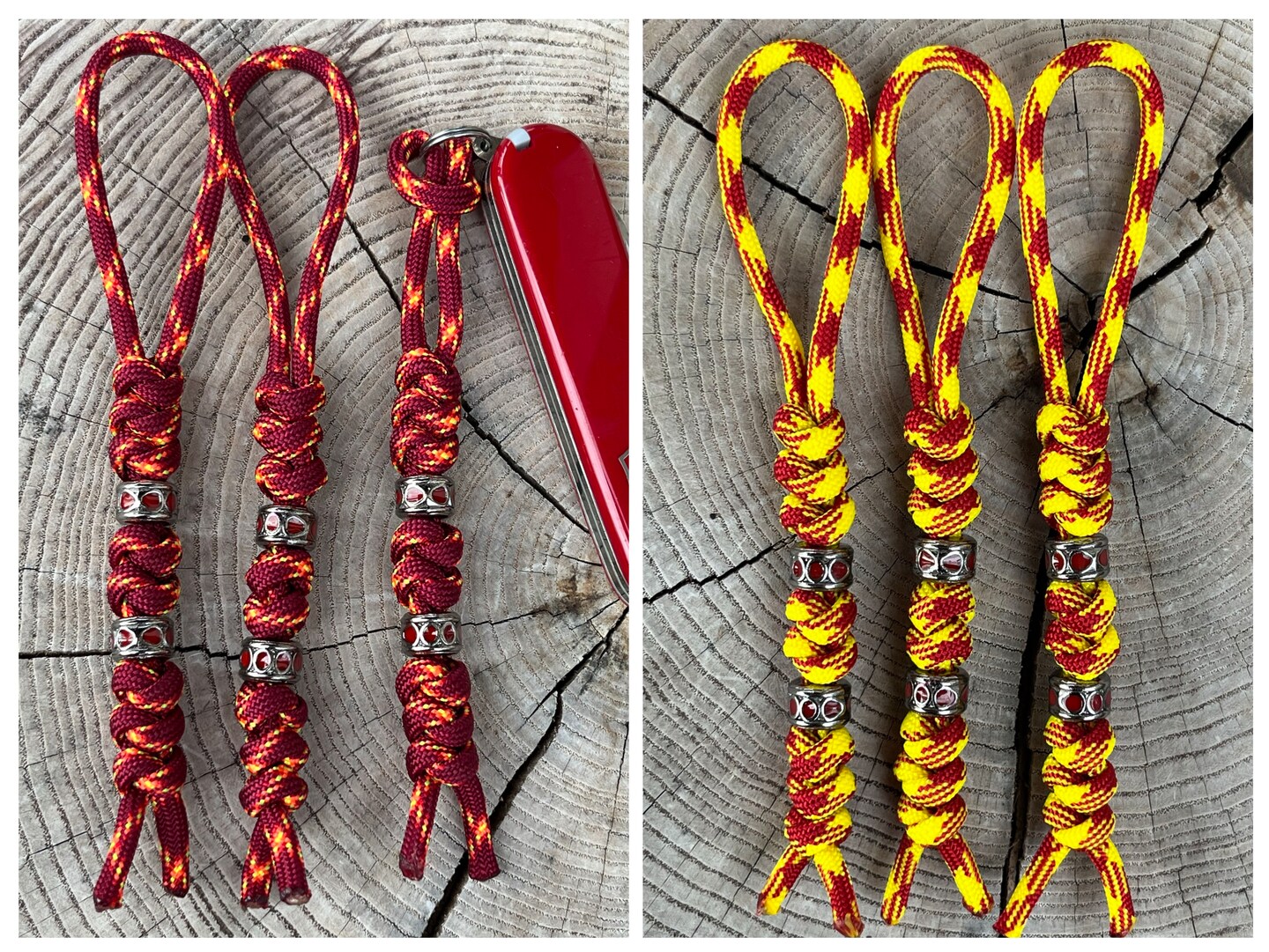 3 PC SET Handmade EDC Paracord Lanyards Red and Yellow with Enamel