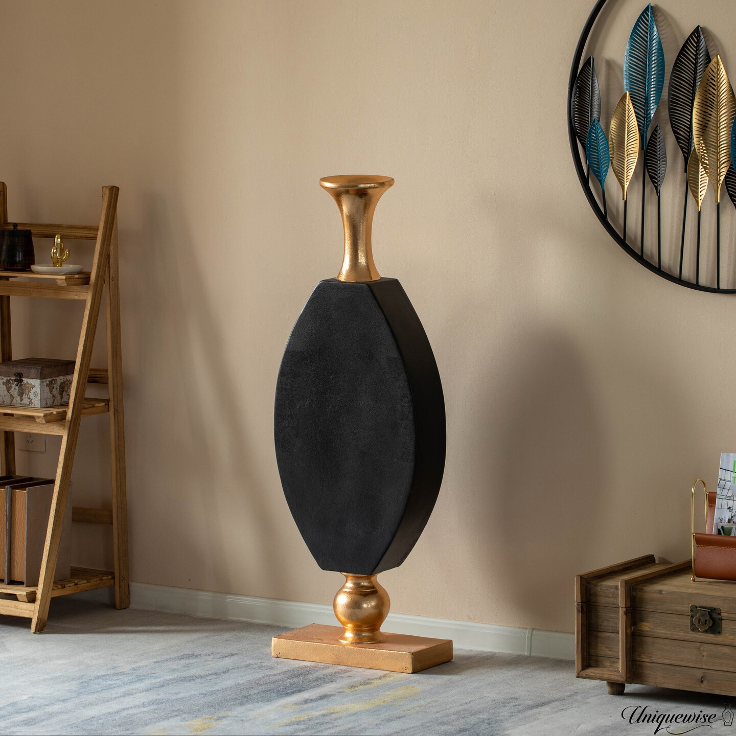 Vintage Gold and Black Fiberglass Tall Floor Vase - Enhances Home Decor with Farmhouse Charm-Perfect as a Statement Piece for Living Room Centerpiece, Entryway, Dining Room, and Hallway Decor