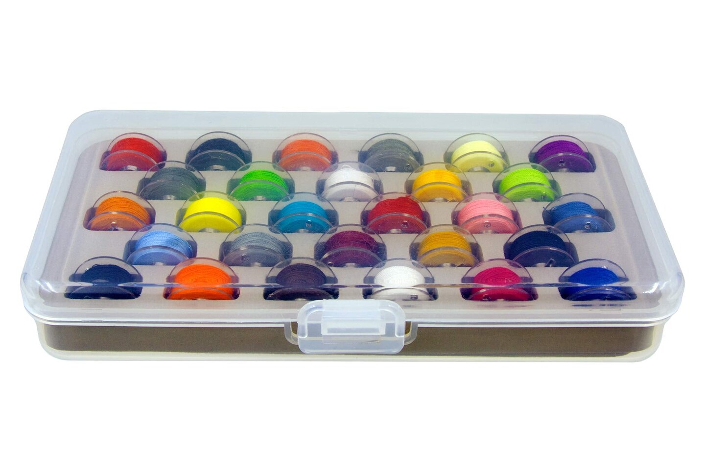 Ultima Bobbin Case with Bobbins –28 Class-15 (SA156) Clear Plastic Bobbins in a Durable See Through Storage Box – Each Bobbin is Pre-Wound with Assorted Color Thread