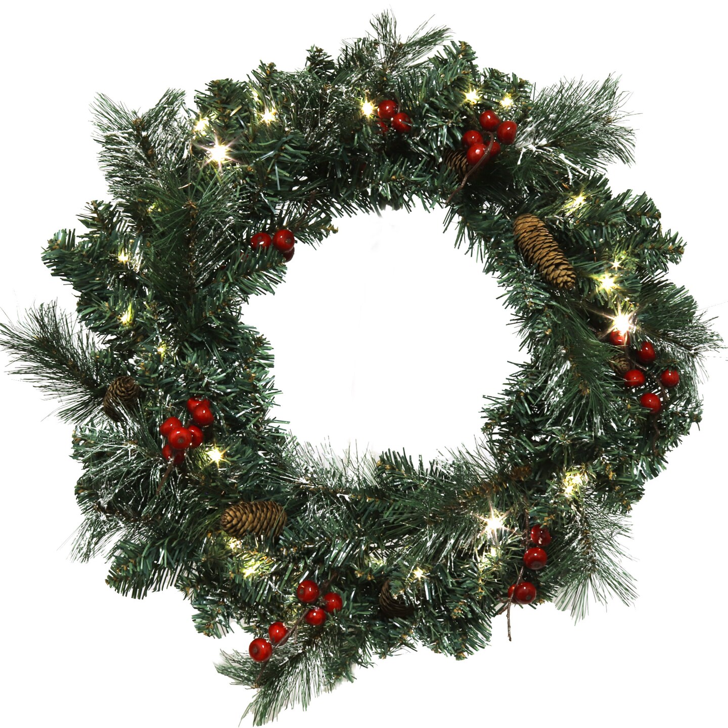 24&#x22; Decorated Real Touch Christmas Wreath | Pinecones &#x26; Berries Included | Use Included Lights | Indoor/Outdoor Use | Holiday &#x26; Christmas D&#xE9;cor | Perfect for Front Door, Wreaths, &#x26; Garlands